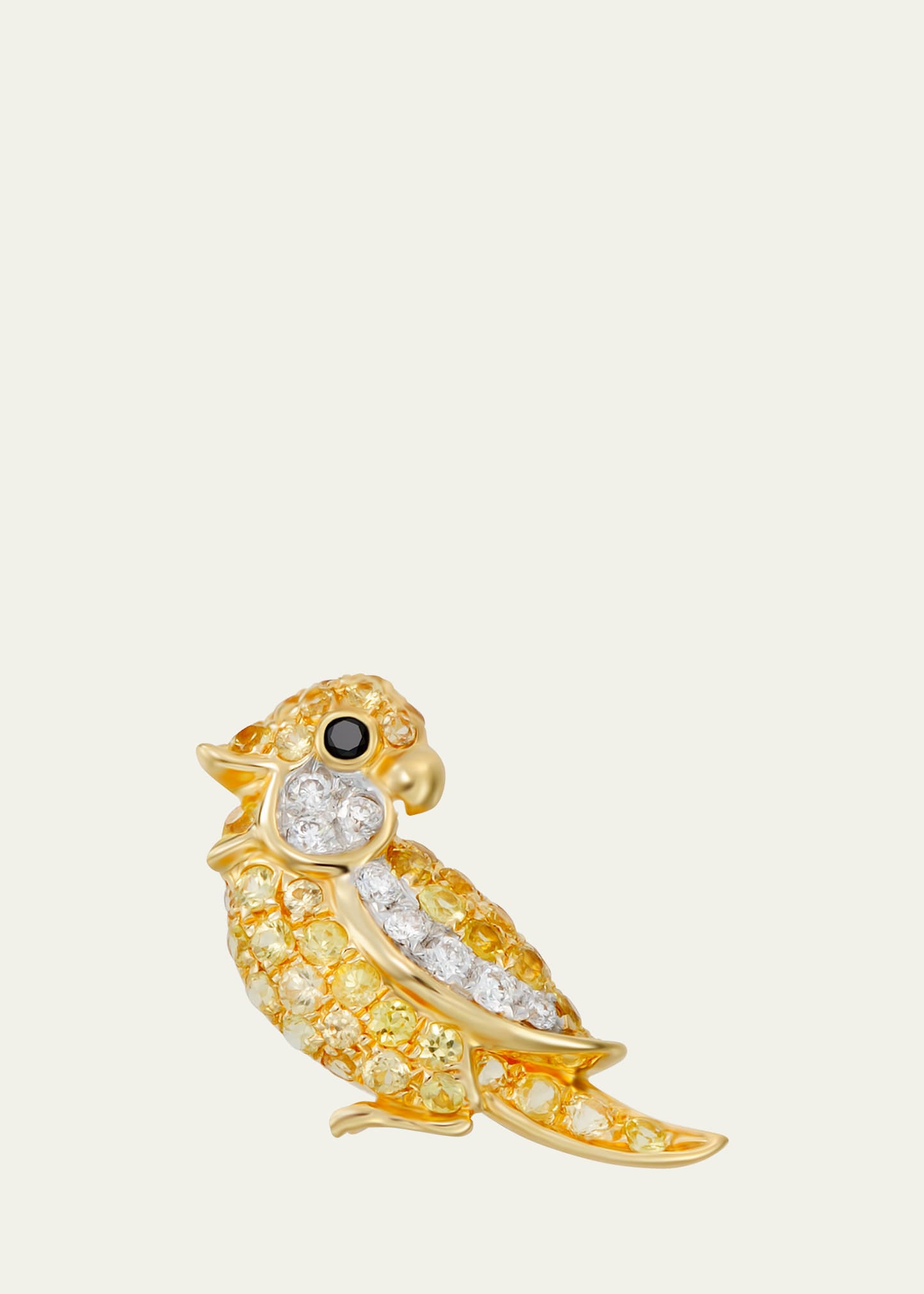 Mio Harutaka 18k Yellow Gold Little Bird Single Right Earring With Black And White Diamond And Yellow Sapphire