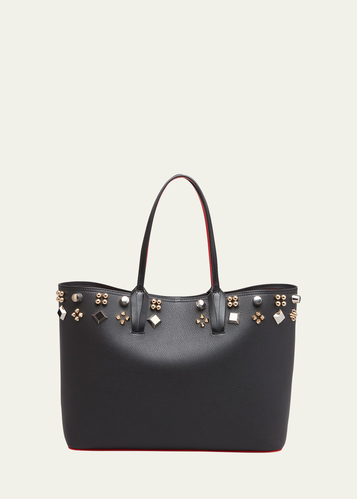 Shop Christian Louboutin Cabata Tote In Grained Leather With Spikes In Black/multi