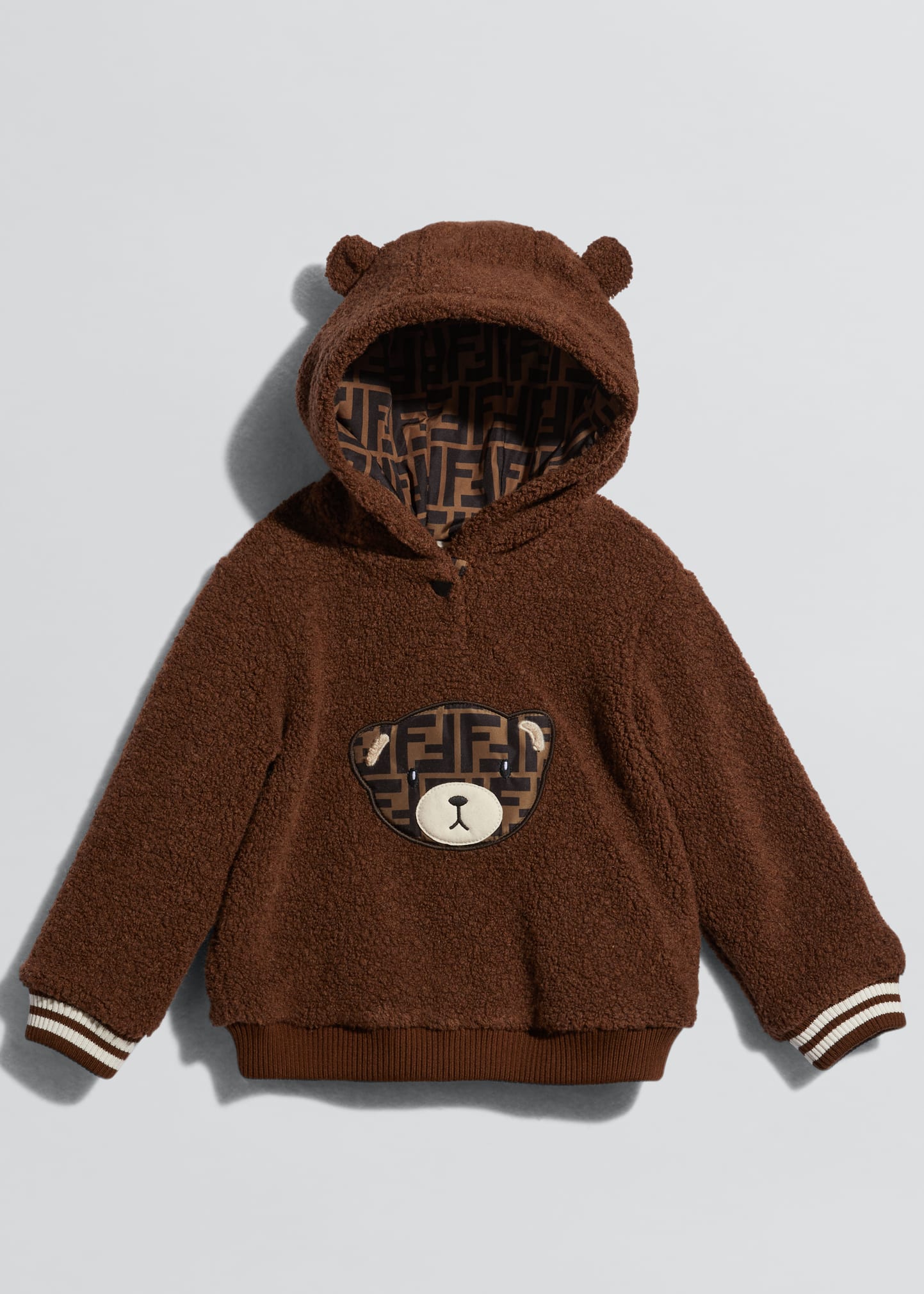 Fendi Kid's Plush Bear Ear FF Logo Sweater, Size 6-24M