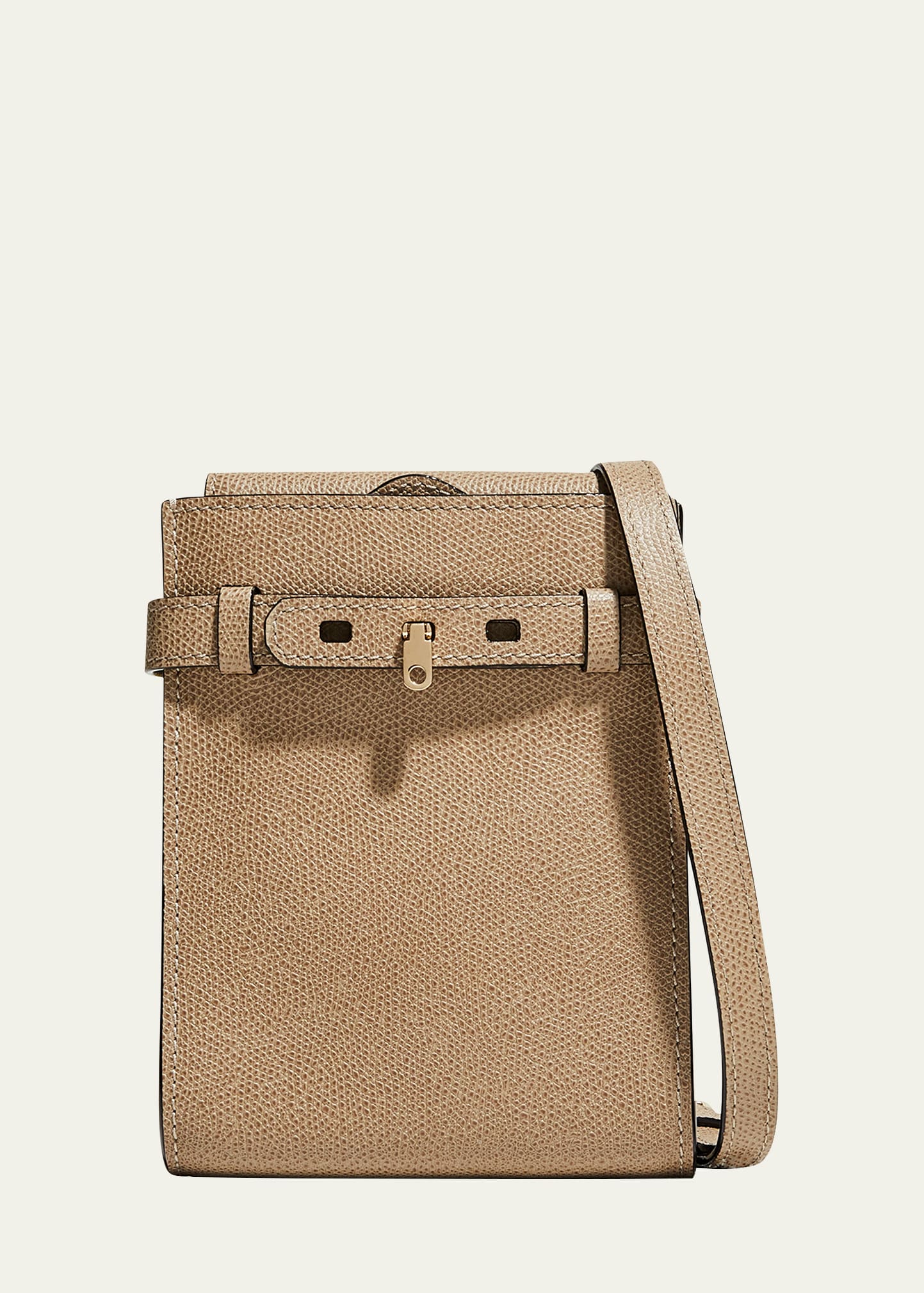 Valextra Bicolor Slim Leather Crossbody Bag In Mo Oyster