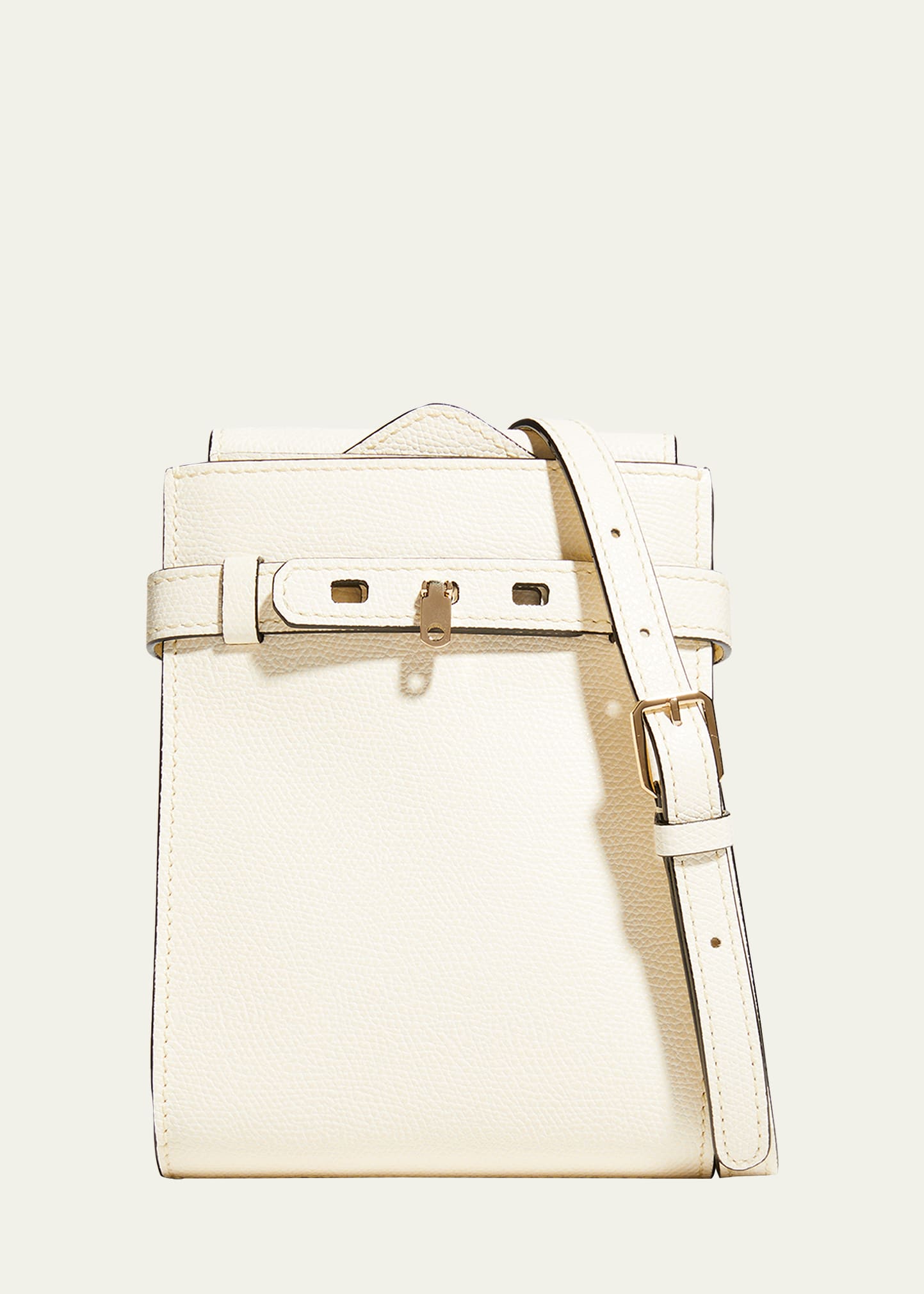Valextra Micro Leather Brera B-tracollina Slim Cross-body Bag in White