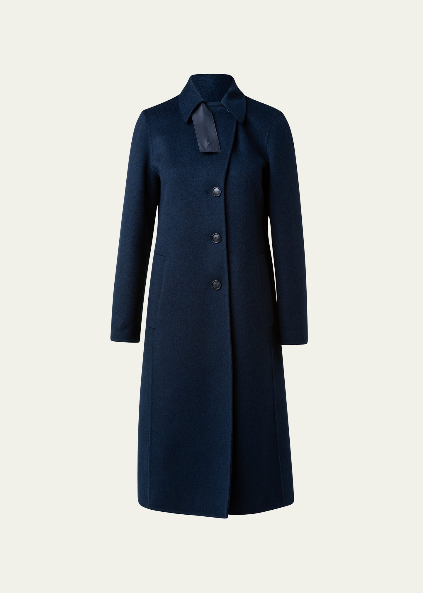 Cashmere Double-Face Coat w/ Leather Strap