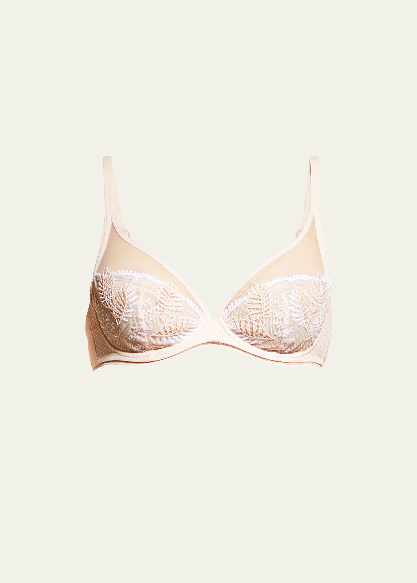 Simone Perele Bloom Sheer Plunge Underwire Bra In Petal Powder