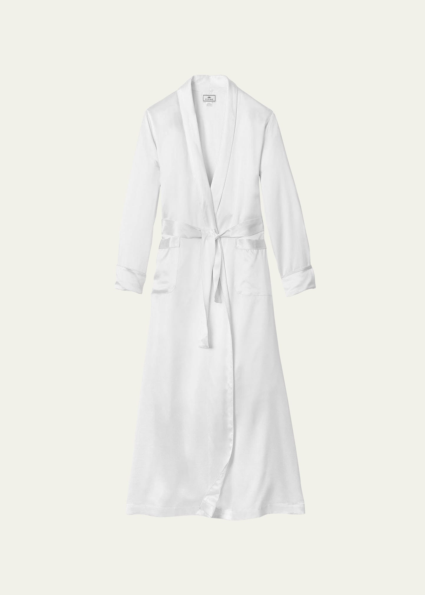 Petite Plume Long Piped Silk Robe In White