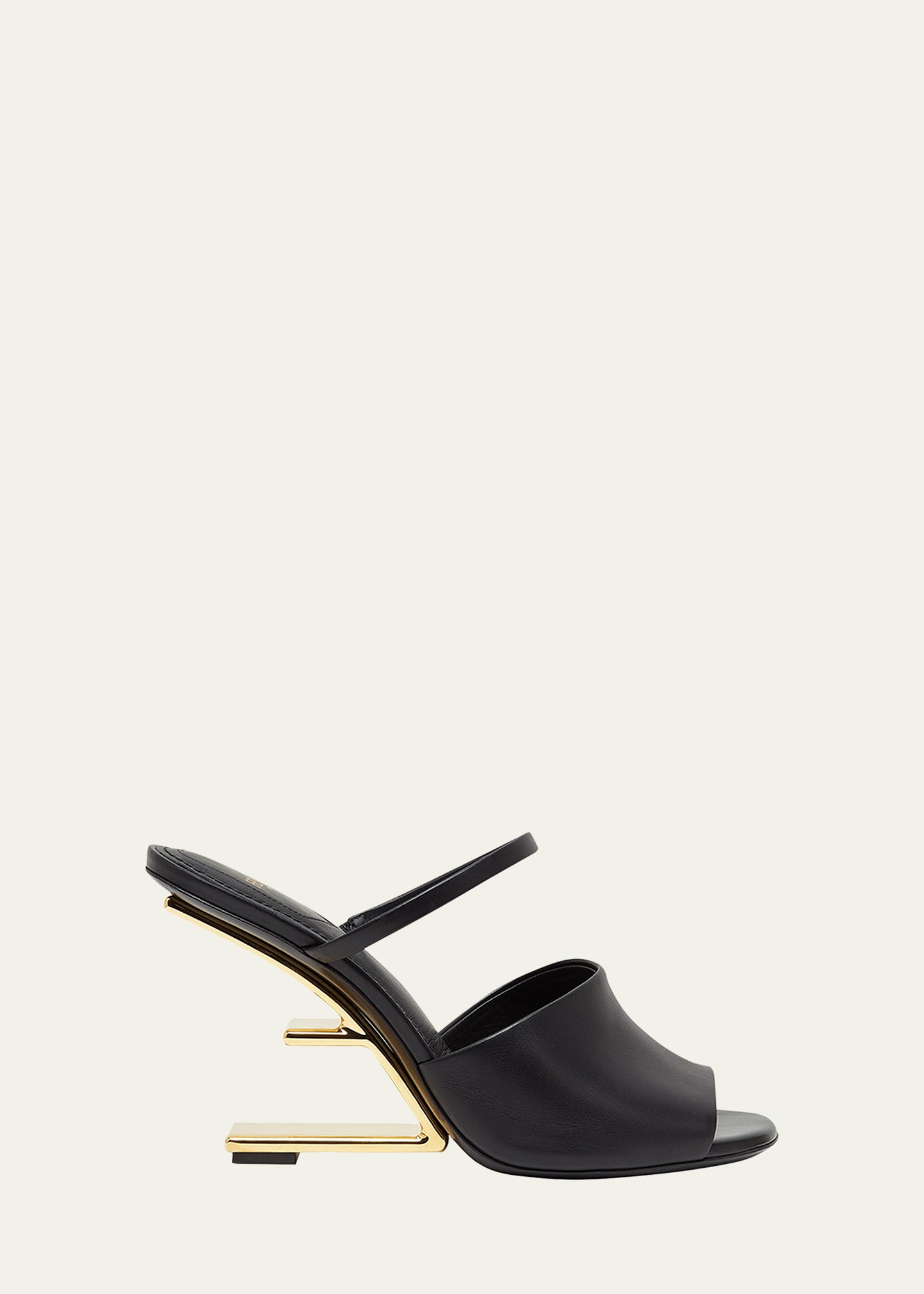 Shop Fendi 95mm Leather Metallic-heel Slide Sandals In Black