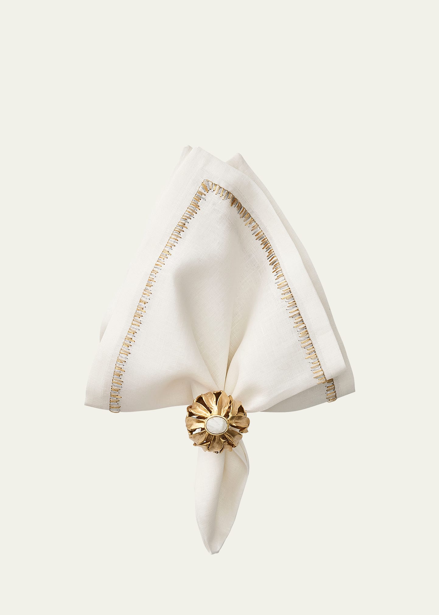 Shop Kim Seybert Filament Napkin In White/gold/silver