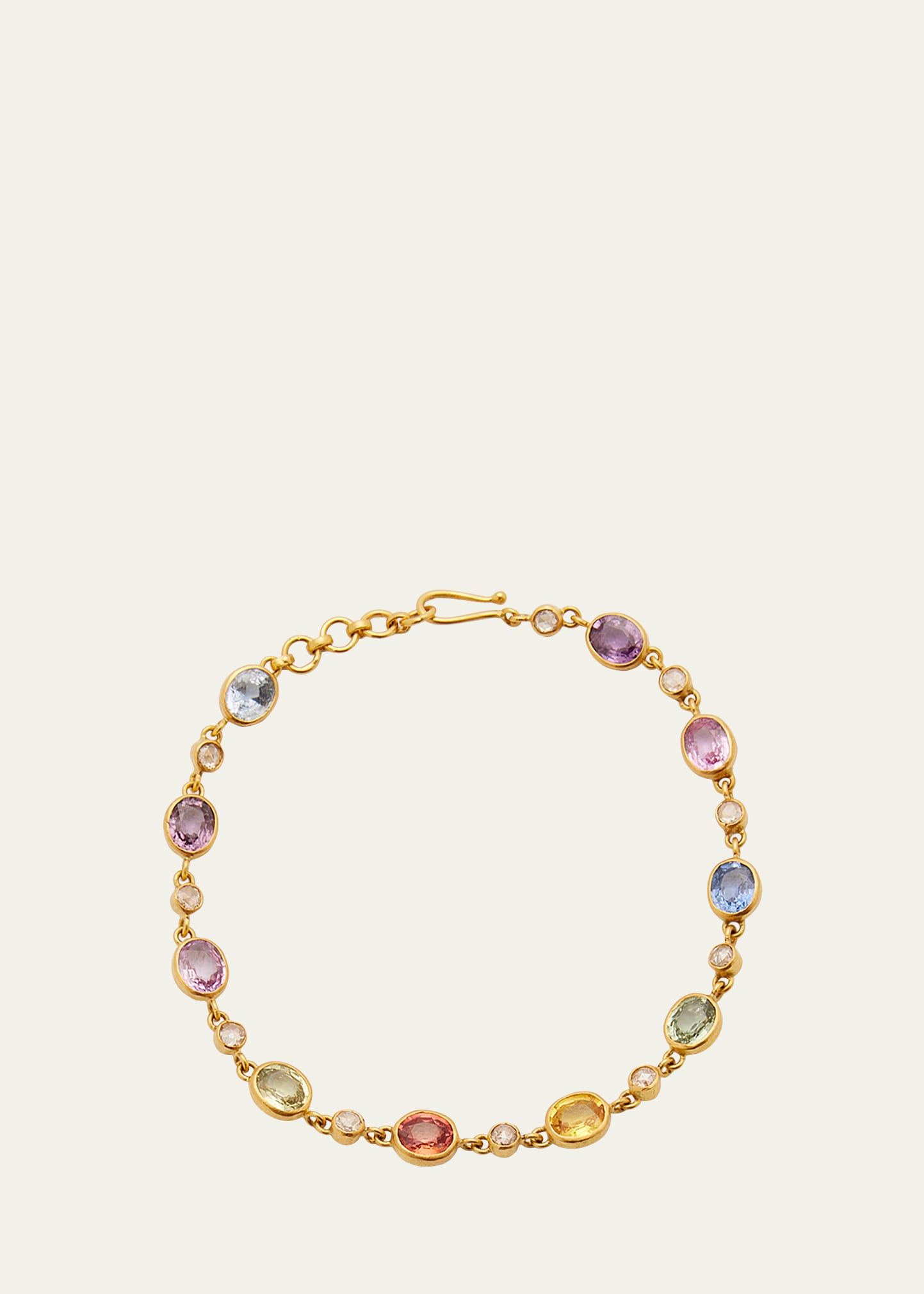 22K Gold Link Bracelet with Multicolor Sapphire & Diamonds