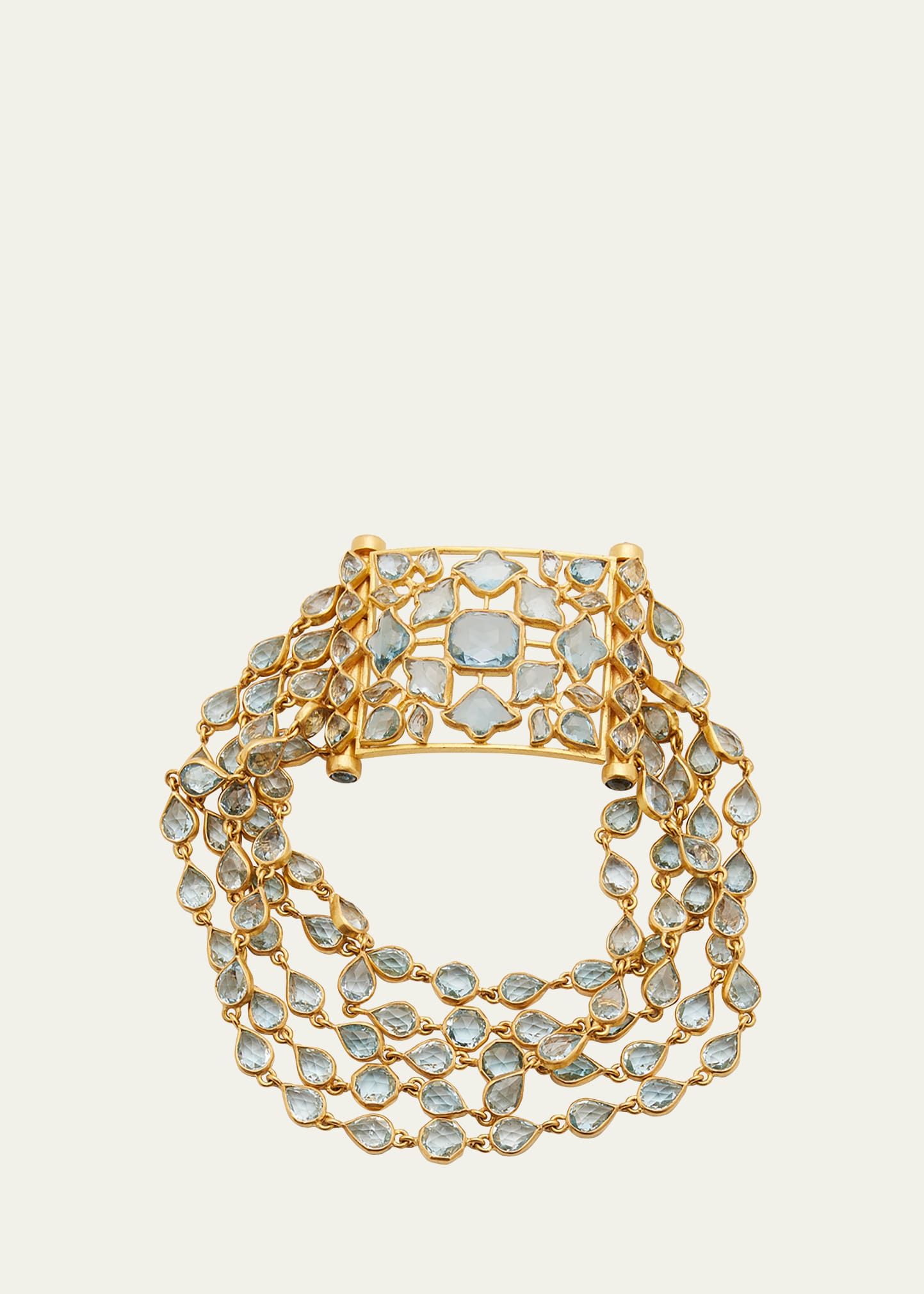 22K Gold Flower Bracelet with Aquamarine