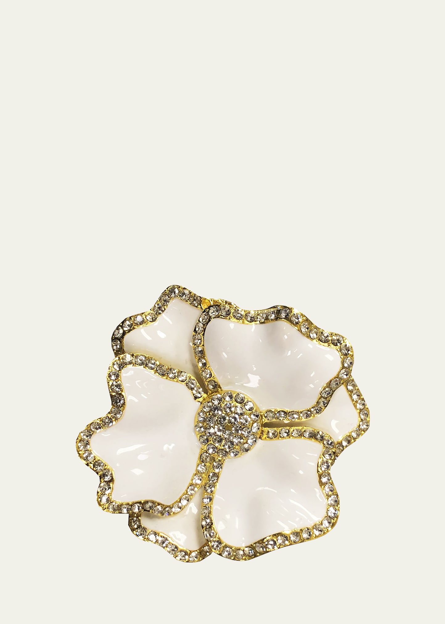 White Flower Napkin Rings With Crystal Border, Set Of 4