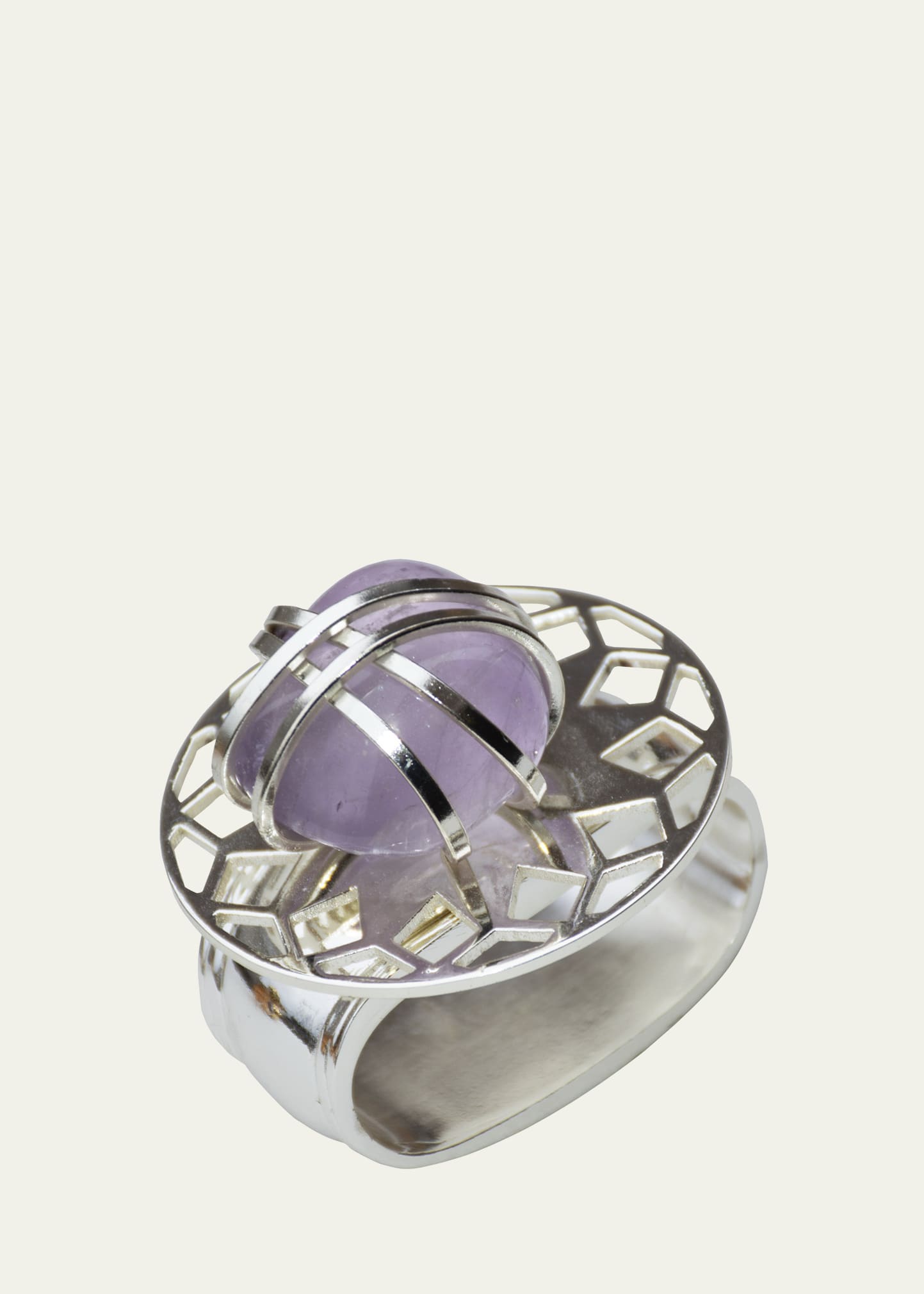 Nomi K Stone Design Amethyst Napkin Rings With Silver Plating, Set Of 4 In Amethyst