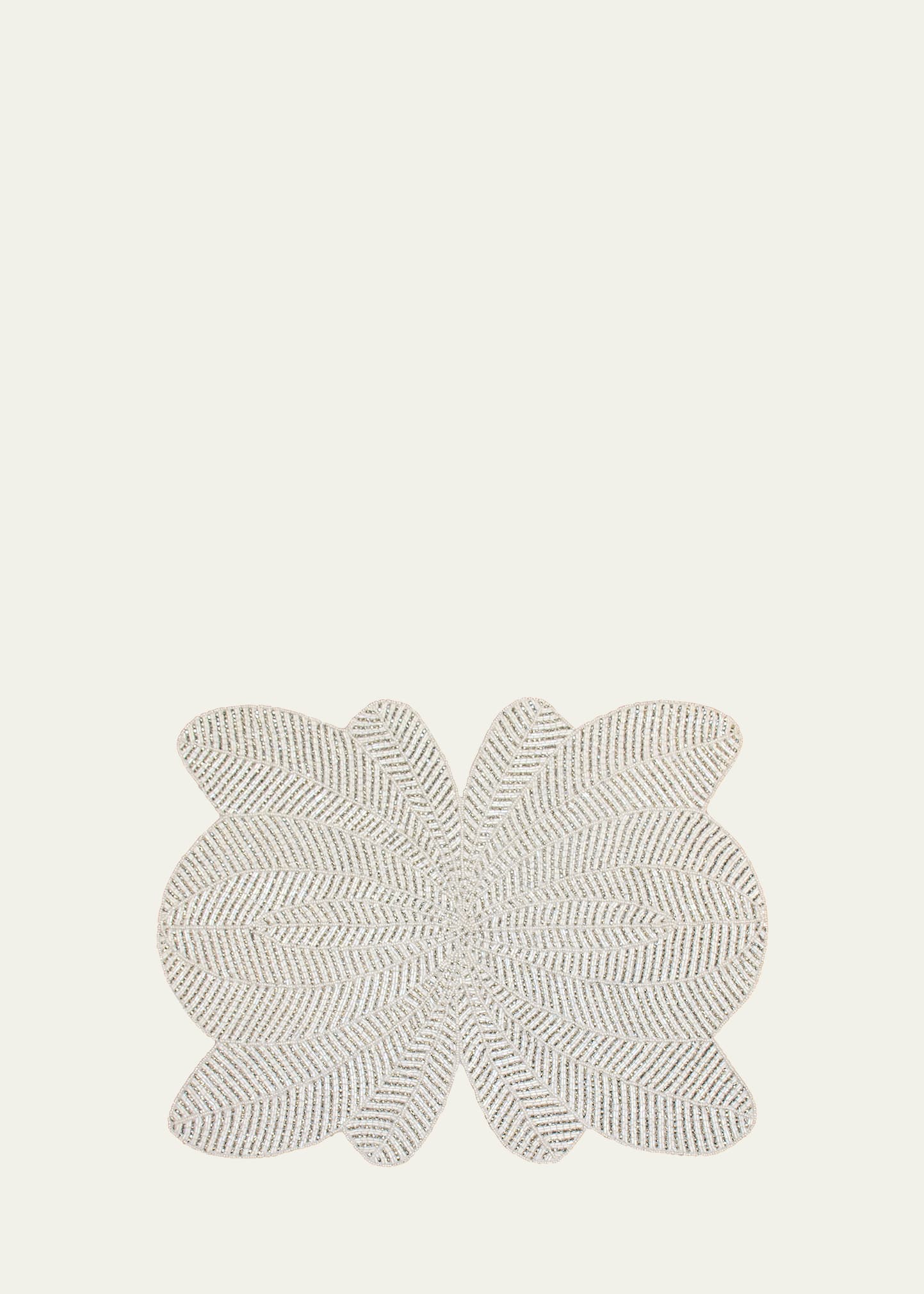 Nomi K White Peacock Design Hand Beaded Placemat In White