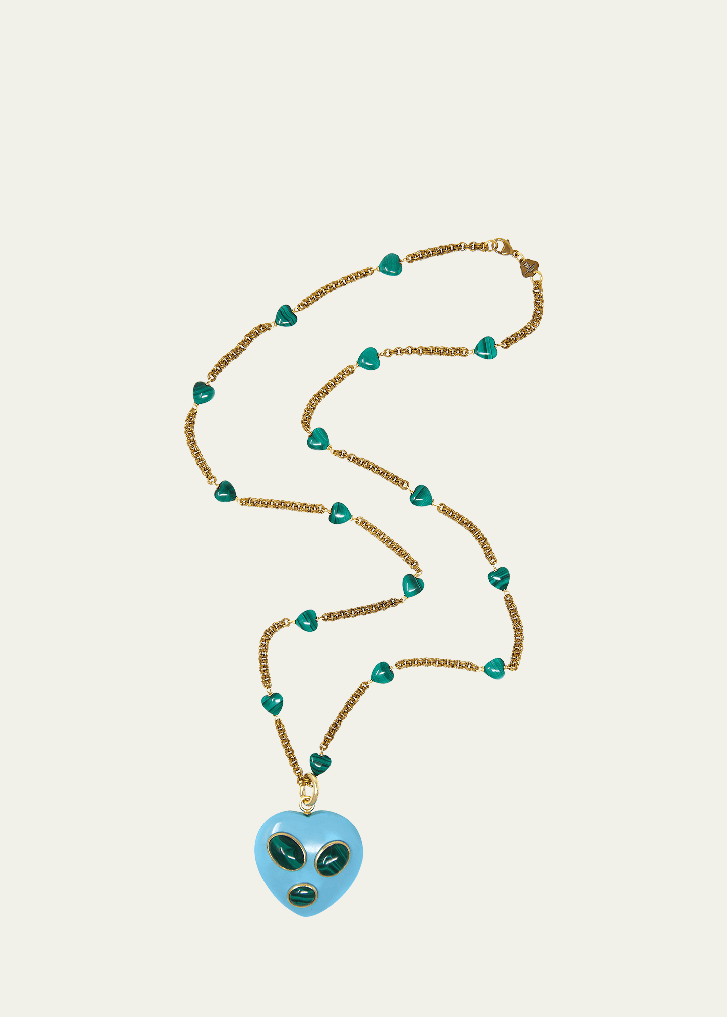 Grazia And Marica Vozza Turquoise and Malachite Heart Charm Necklace
