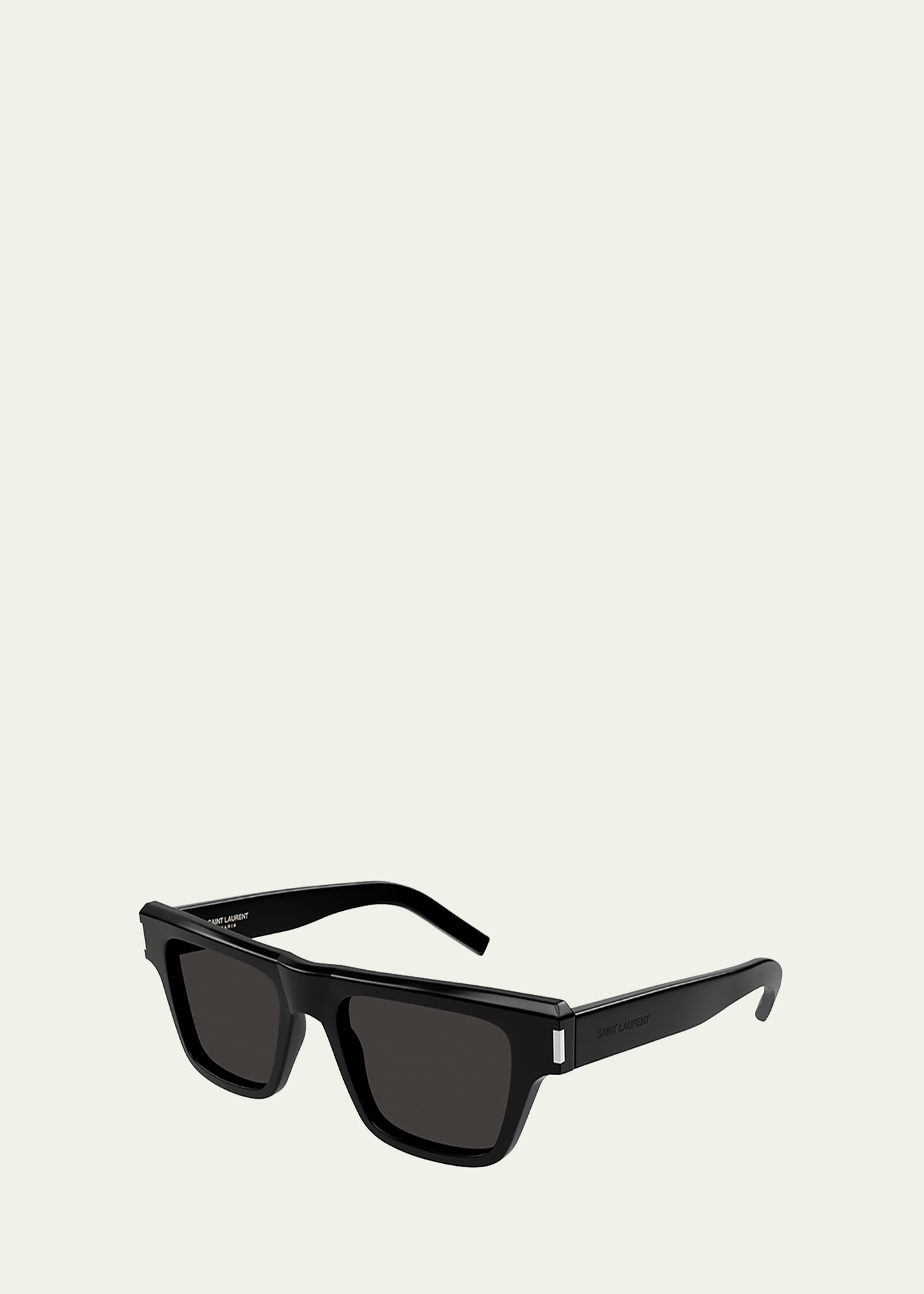 Shop Saint Laurent Men's Square Acetate Sunglasses In Shiny Black