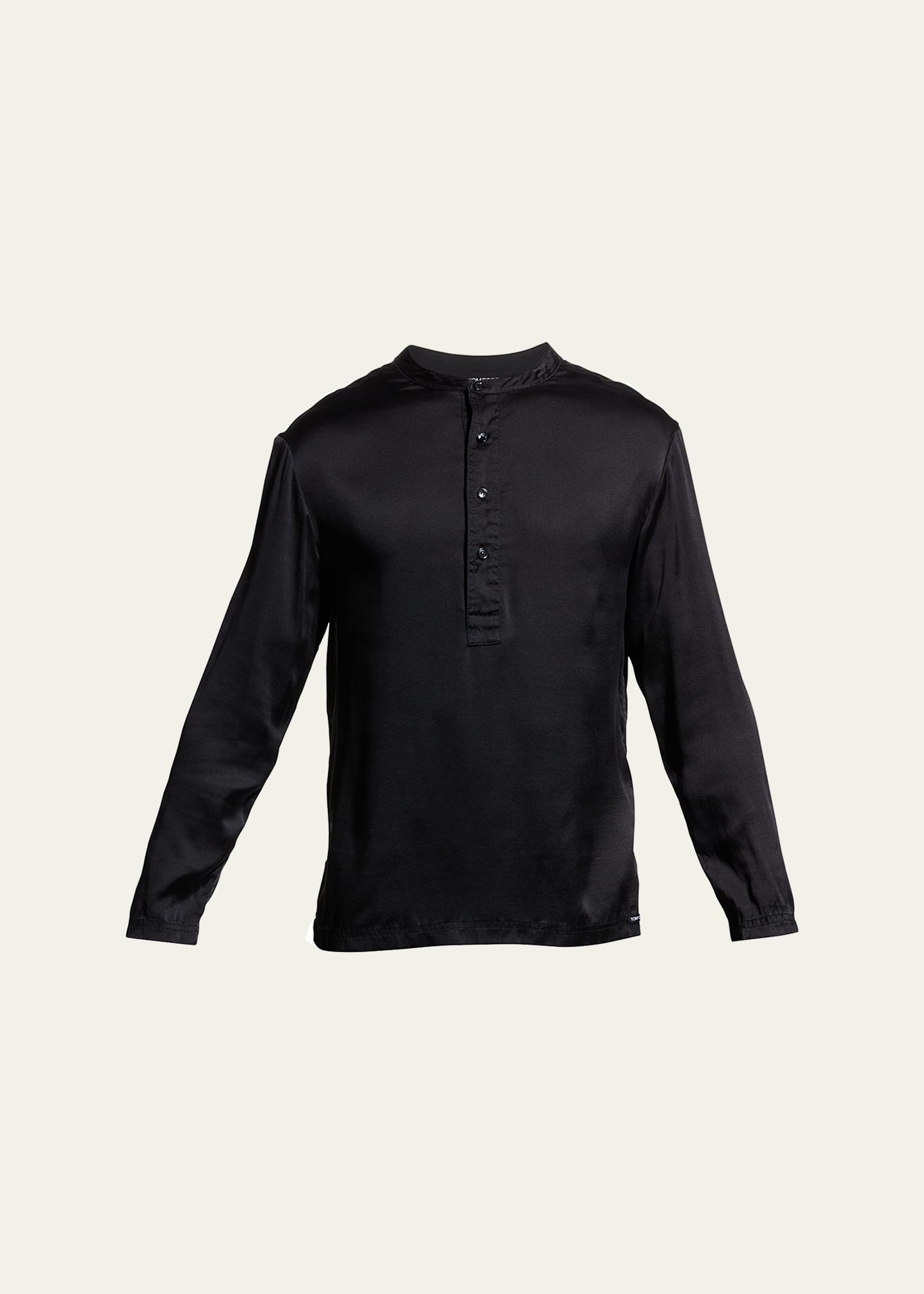 Shop Tom Ford Men's Silk Henley Pajama Shirt In Black