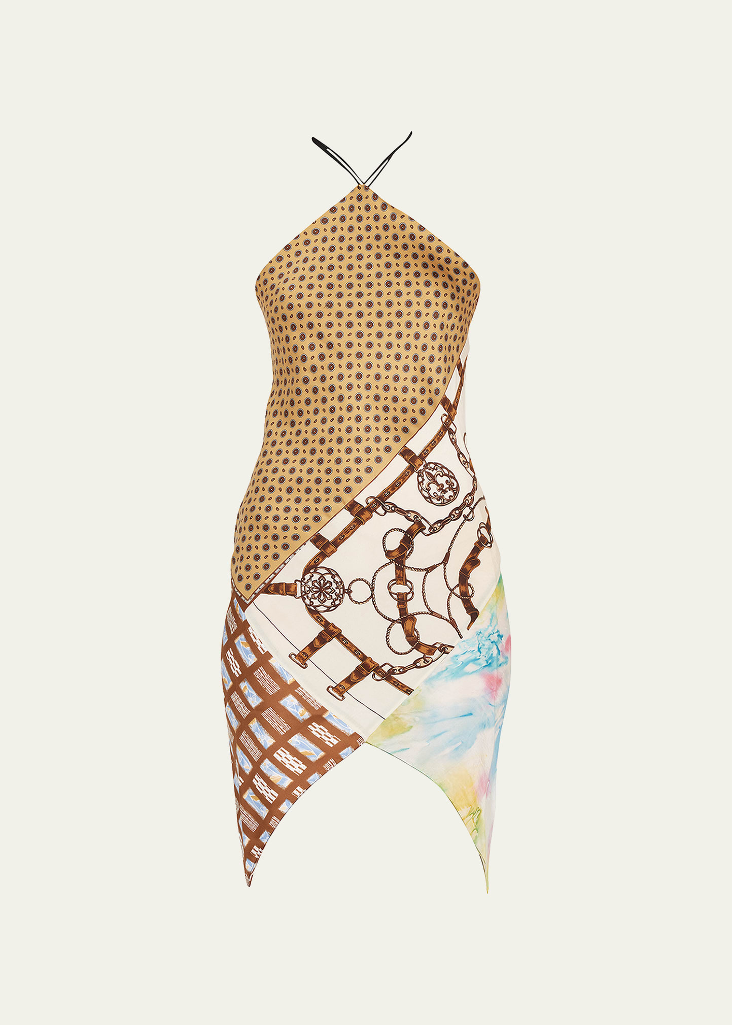 Upcycled Scarf Patchwork Halter Mini Dress