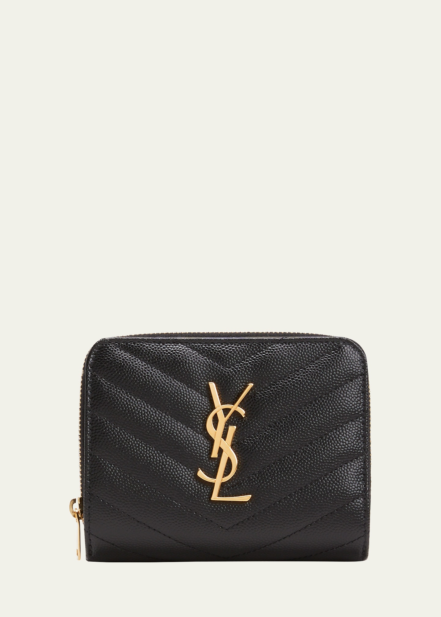 Saint Laurent Ysl Quilted Bifold Compact Wallet In 1000 Nero