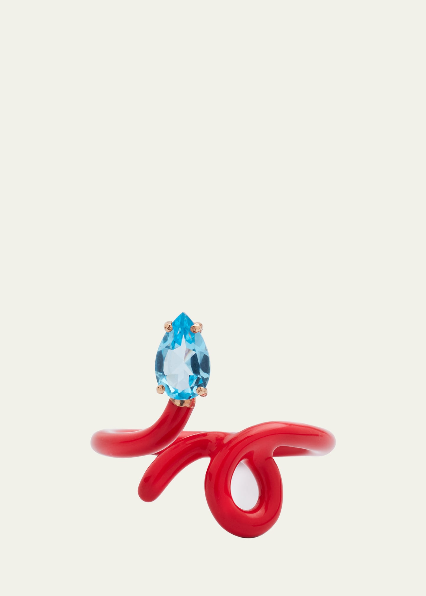 Bea Bongiasca Baby Vine Tendril Ring With Red Enamel And Topaz In Pink