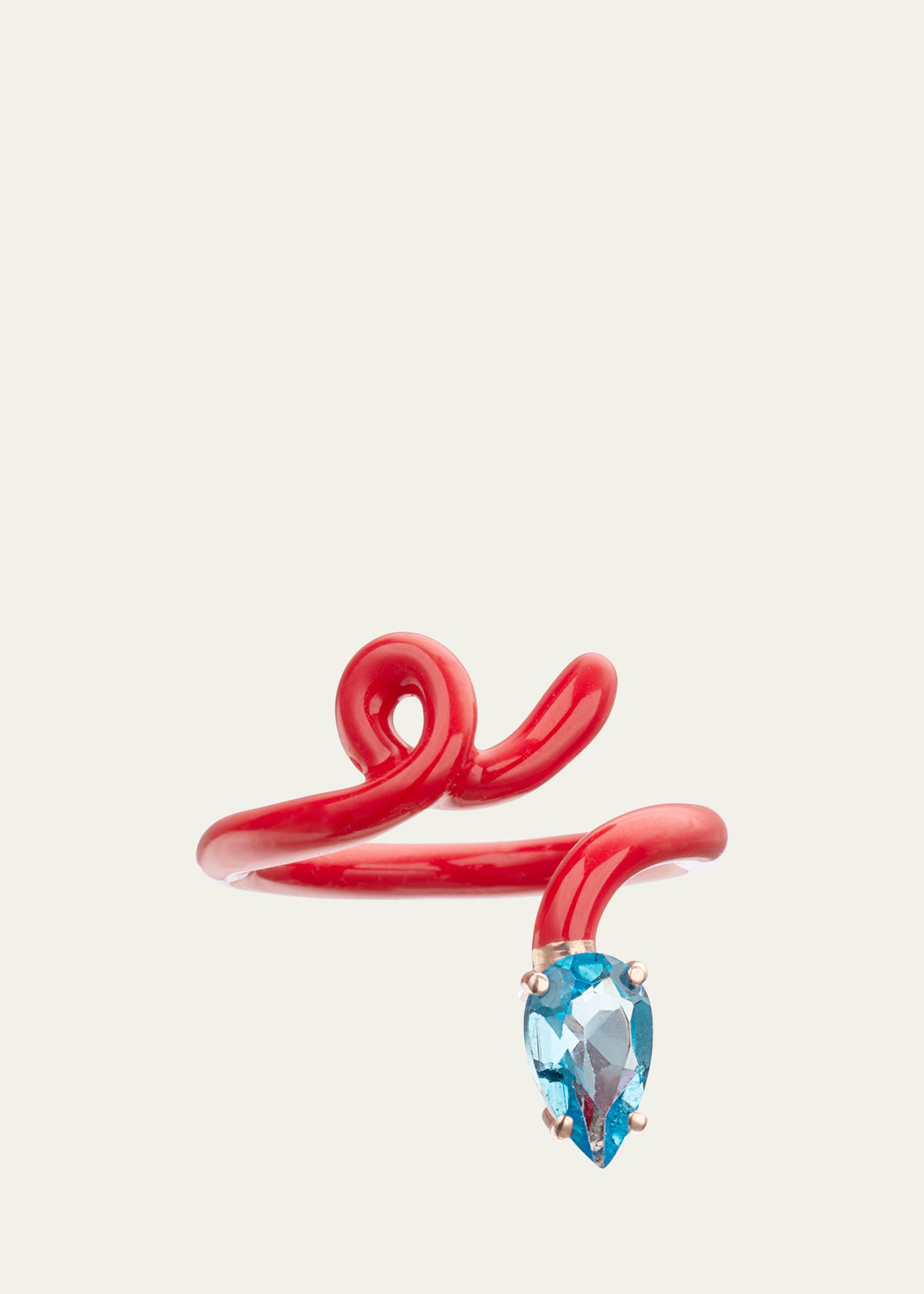 Baby Vine Tendril Ring with Red Enamel and Topaz