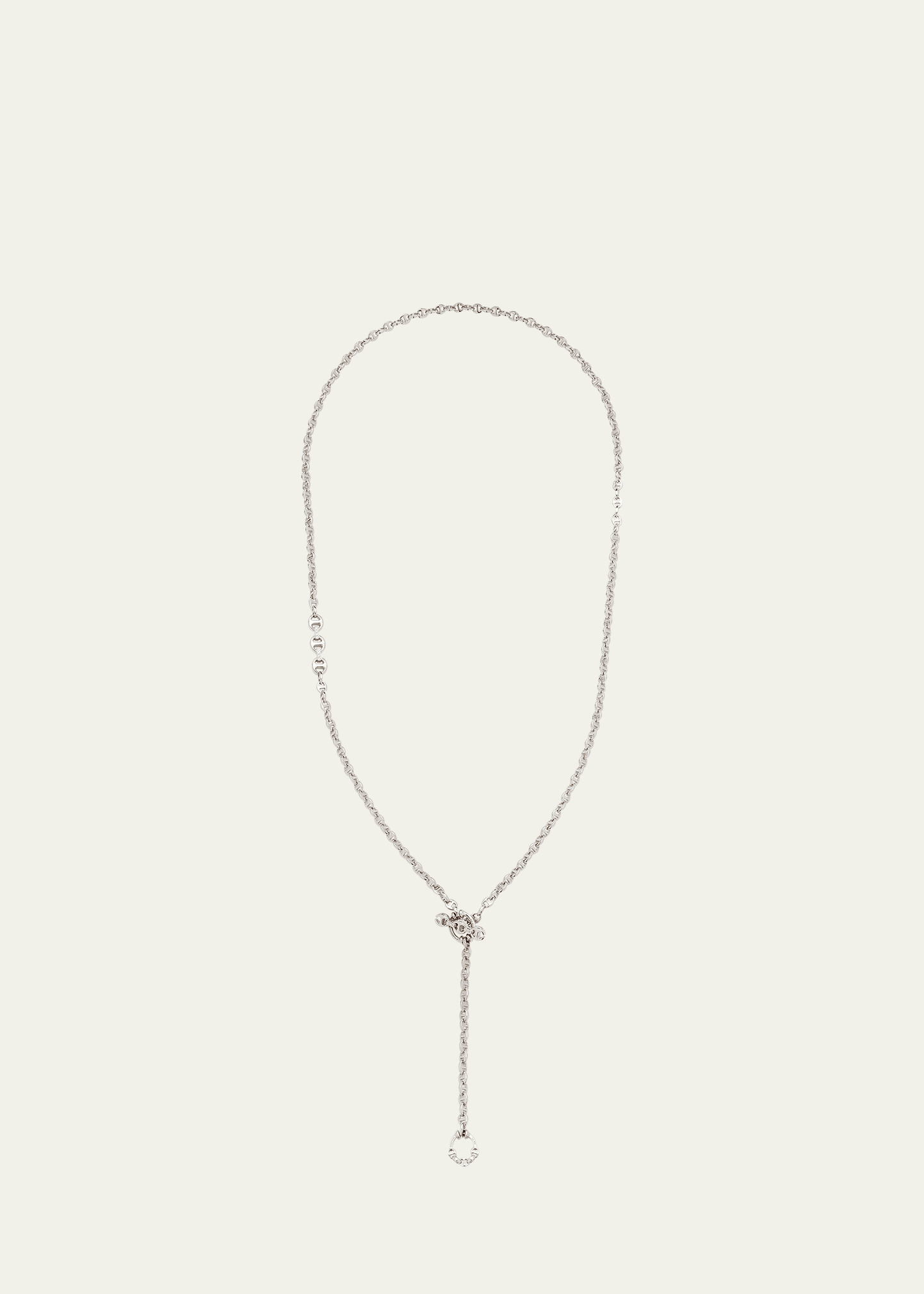 3mm Open-Link Chain with Diamond Bridge and Tri-Link Toggle in 18K White Gold, 30"L