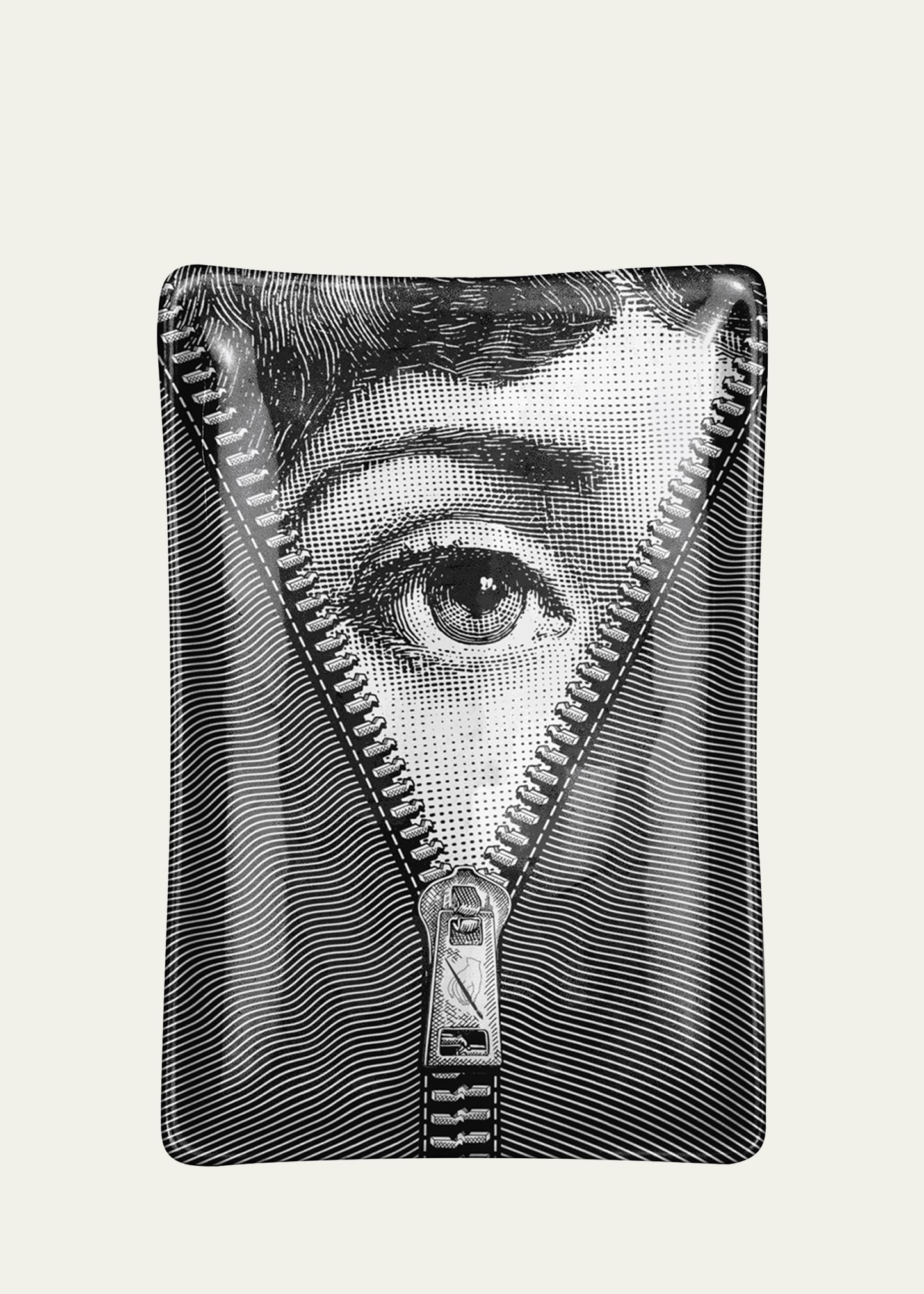 Fornasetti Rectangular Ashtray Tema E Variazioni N401 Zipper Eye In White/black