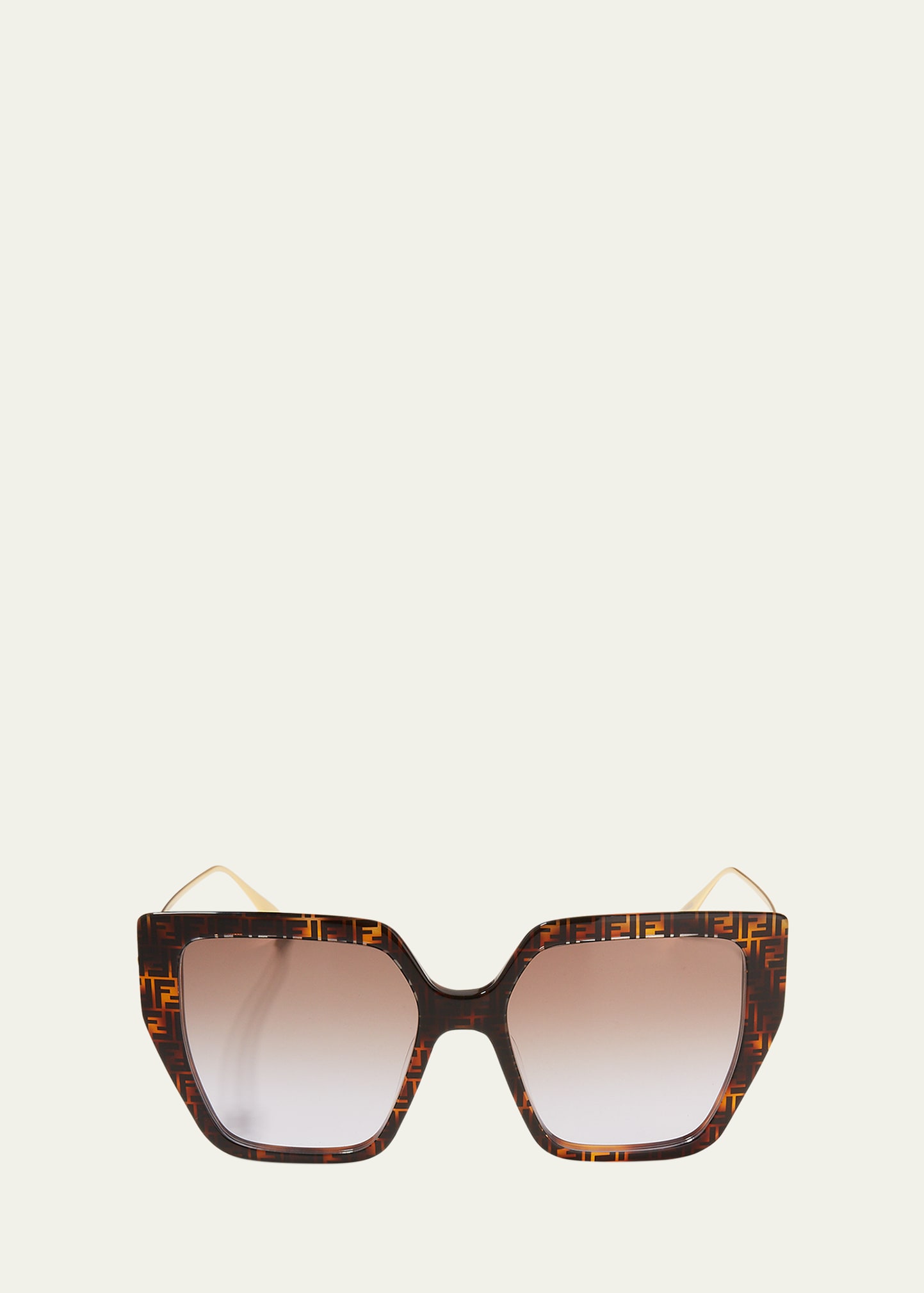 Fendi Acetate/metal Butterfly Sunglasses, Black In Havana/brown Gradient