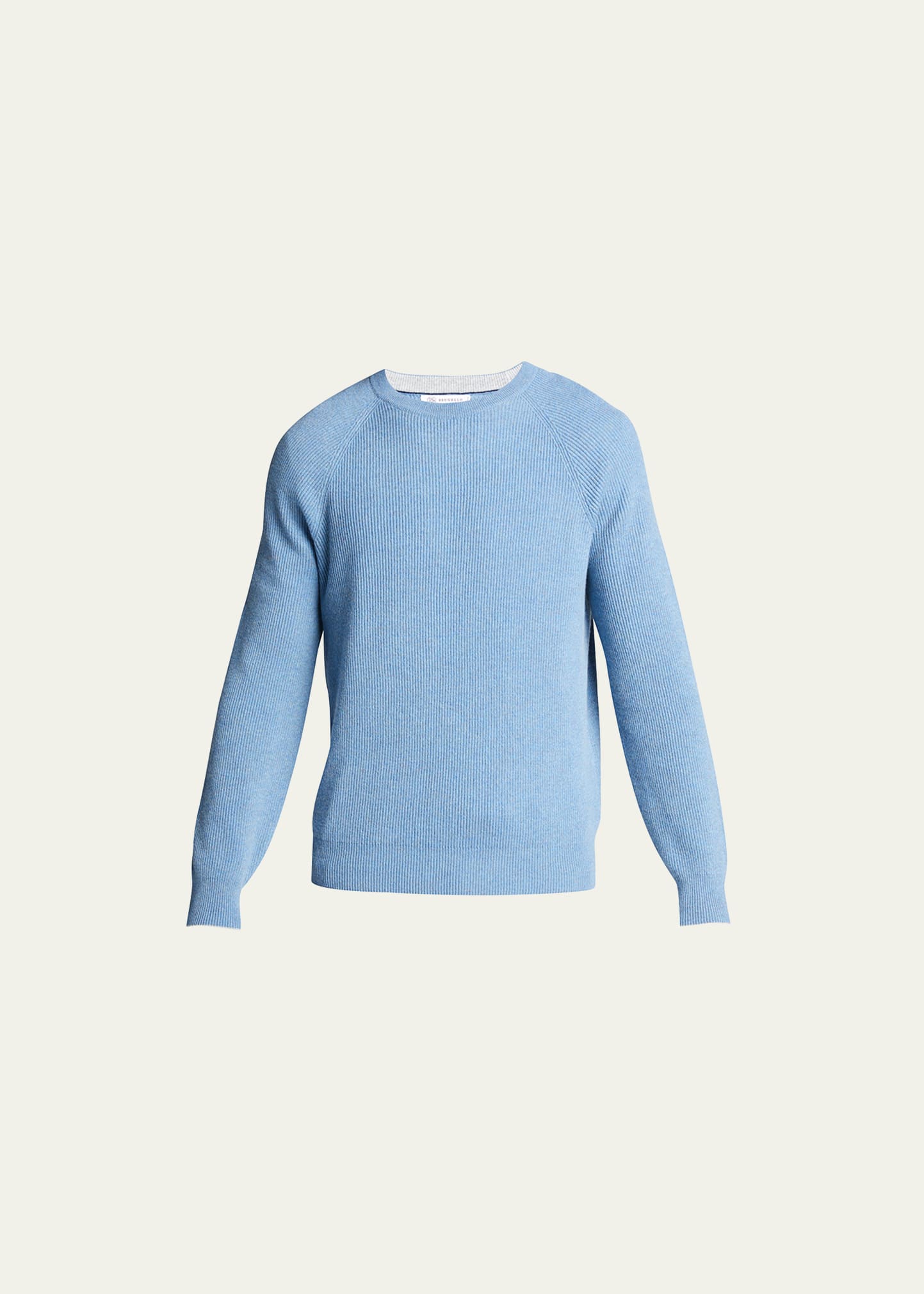 Brunello Cucinelli Men's Cashmere Ribbed Crewneck Sweater In Light Blue