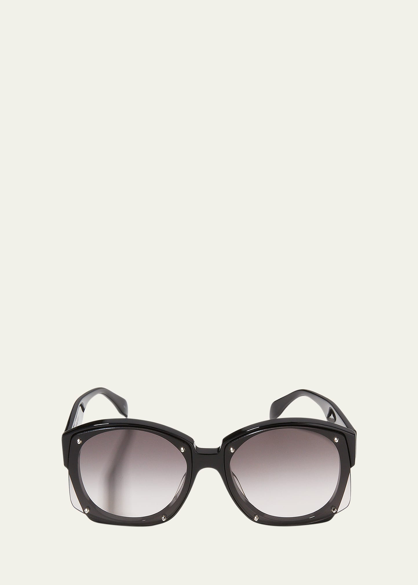 Alexander Mcqueen Studs 61mm Square Sunglasses In Shiny Black