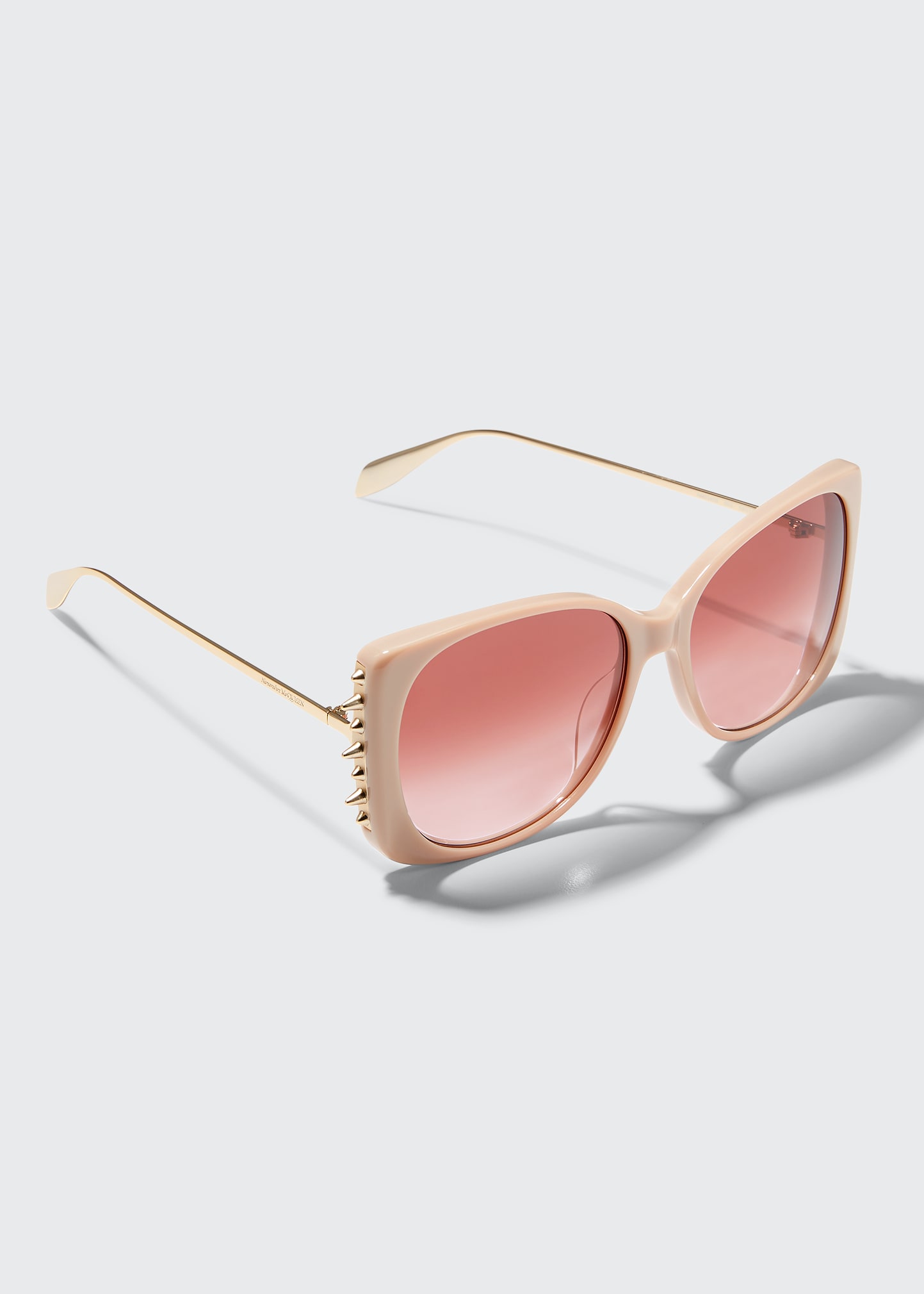 Alexander Mcqueen Spike Rectangle Acetate Sunglasses In 003 Shiny Nude ...