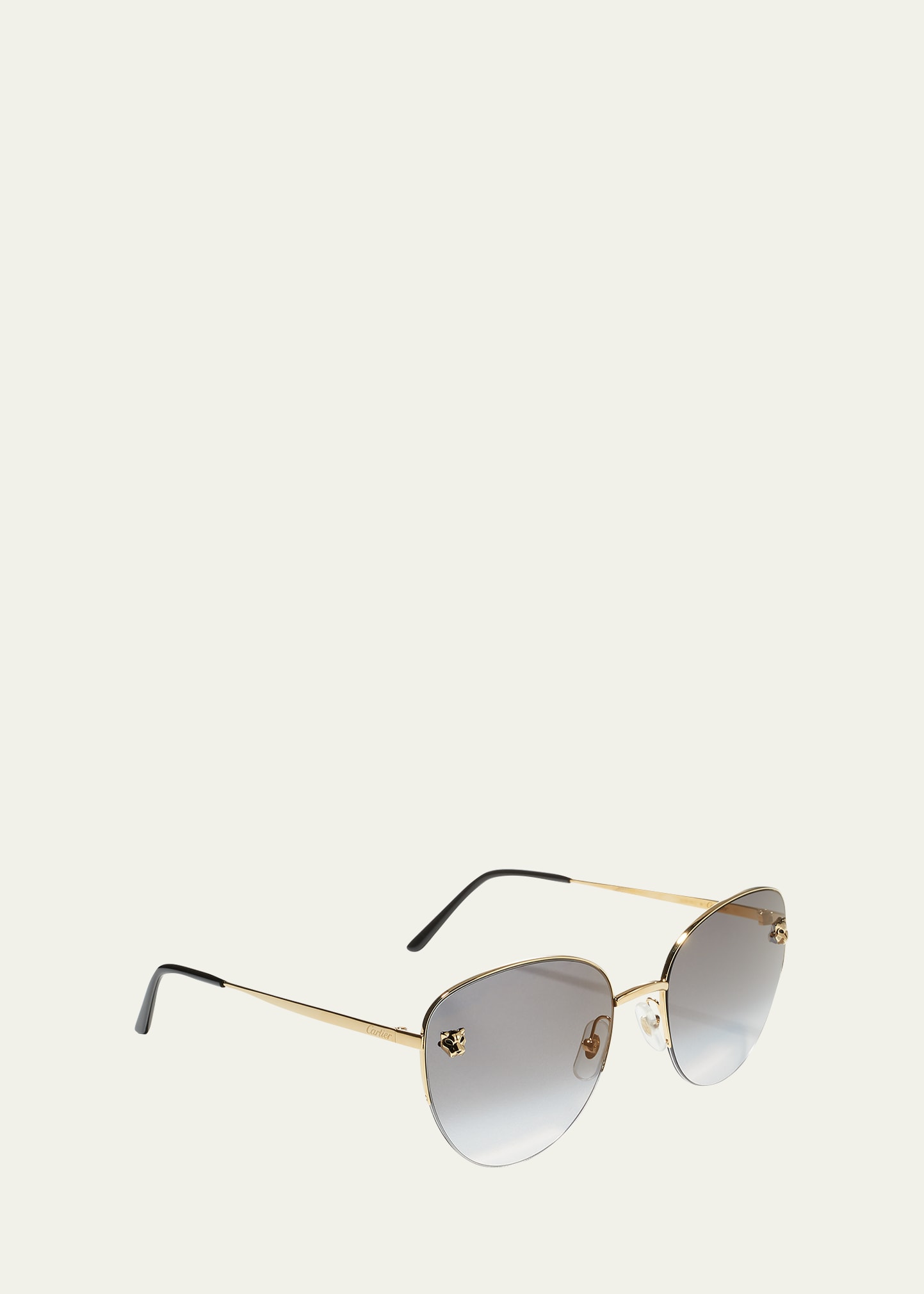 Cartier Panthere Semi-rimless Metal Cat-eye Sunglasses In Golden / Grey
