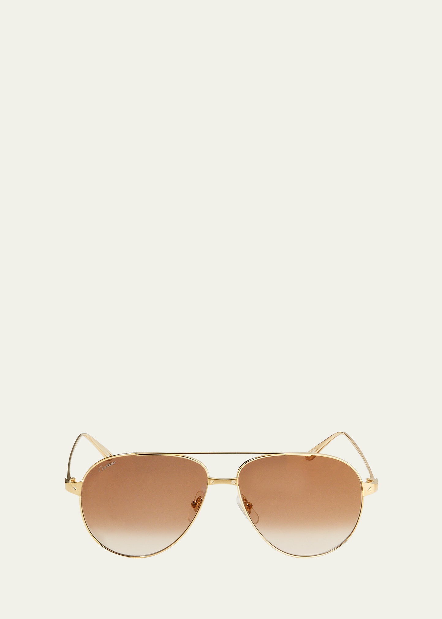 Shop Cartier Santos Screw Metal Aviator Sunglasses In Golden