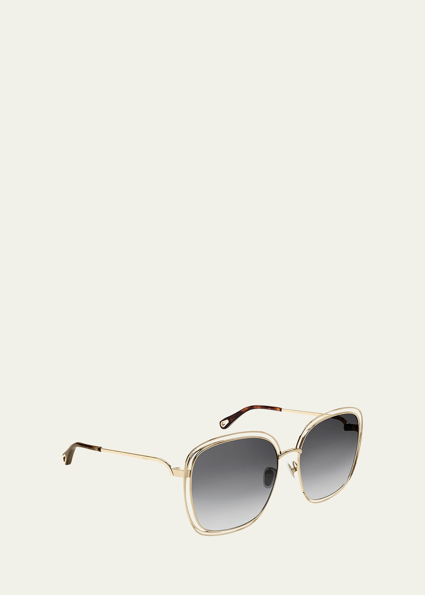 Chloé Cutout Square Metal Sunglasses In Shiny Light Gold