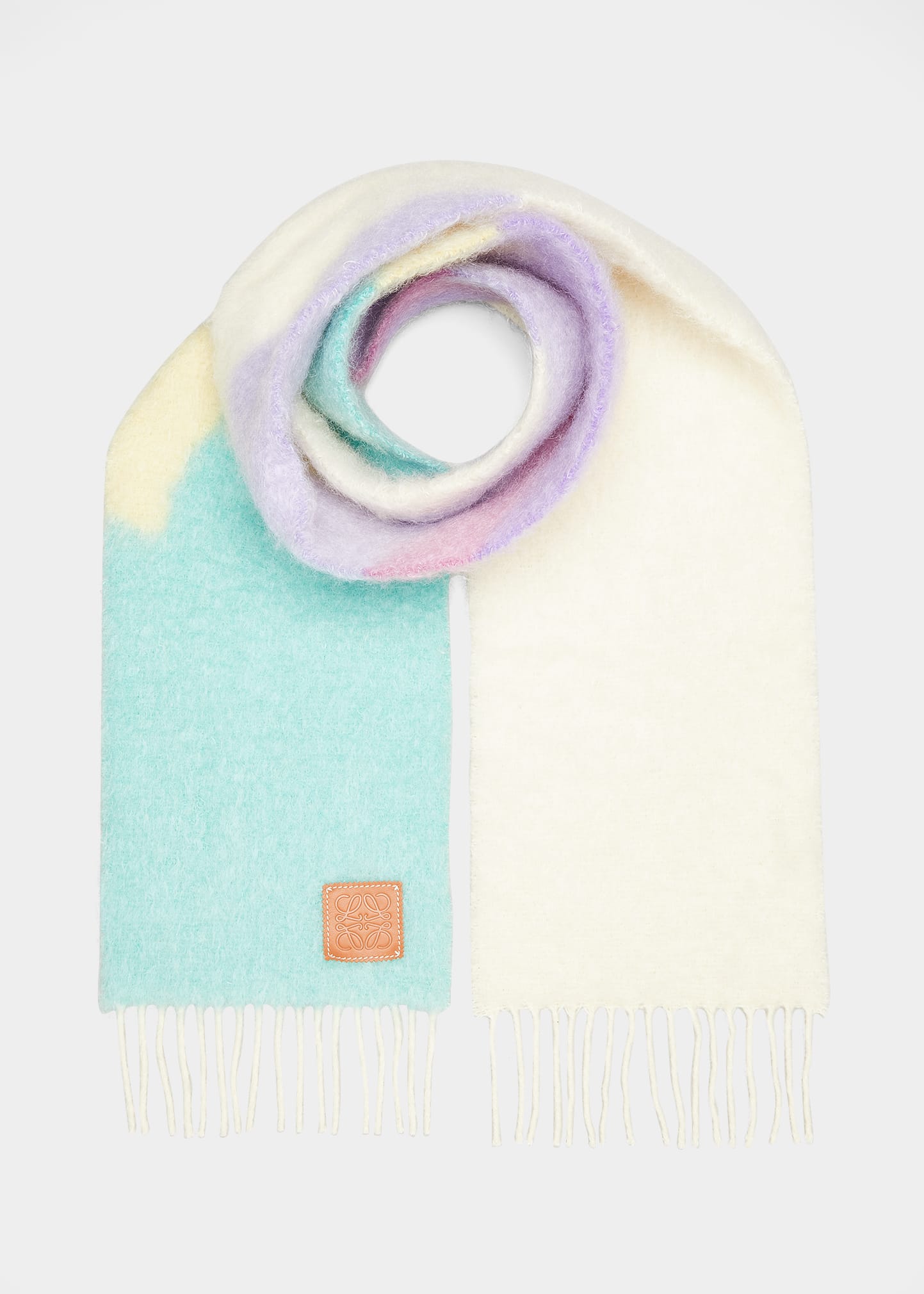 Loewe Anagram-patch Colour-block Mohair-blend Scarf In White Multicolor