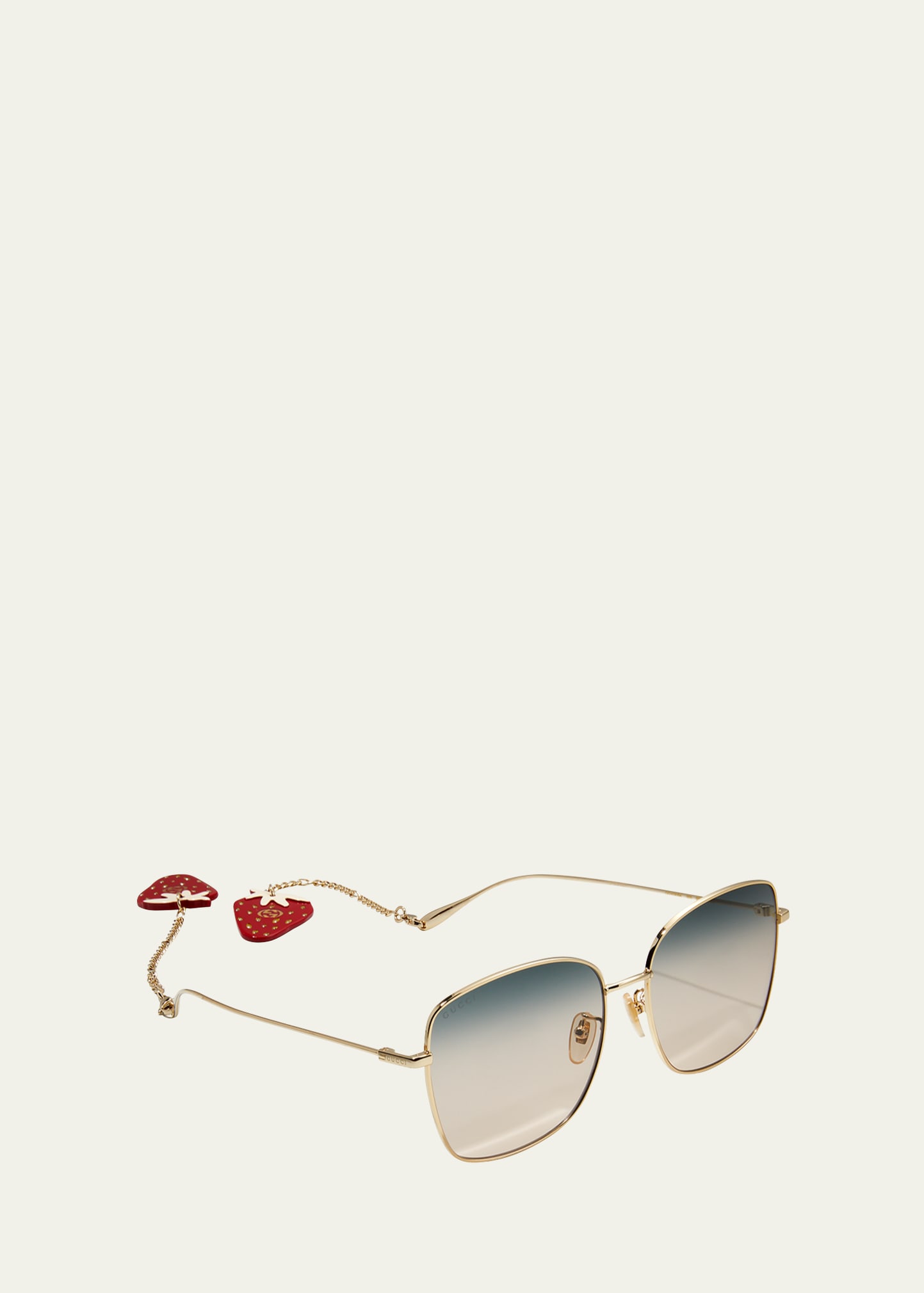 GUCCI OVERSIZED SQUARE METAL SUNGLASSES W/ STRAWBERRY DROPS
