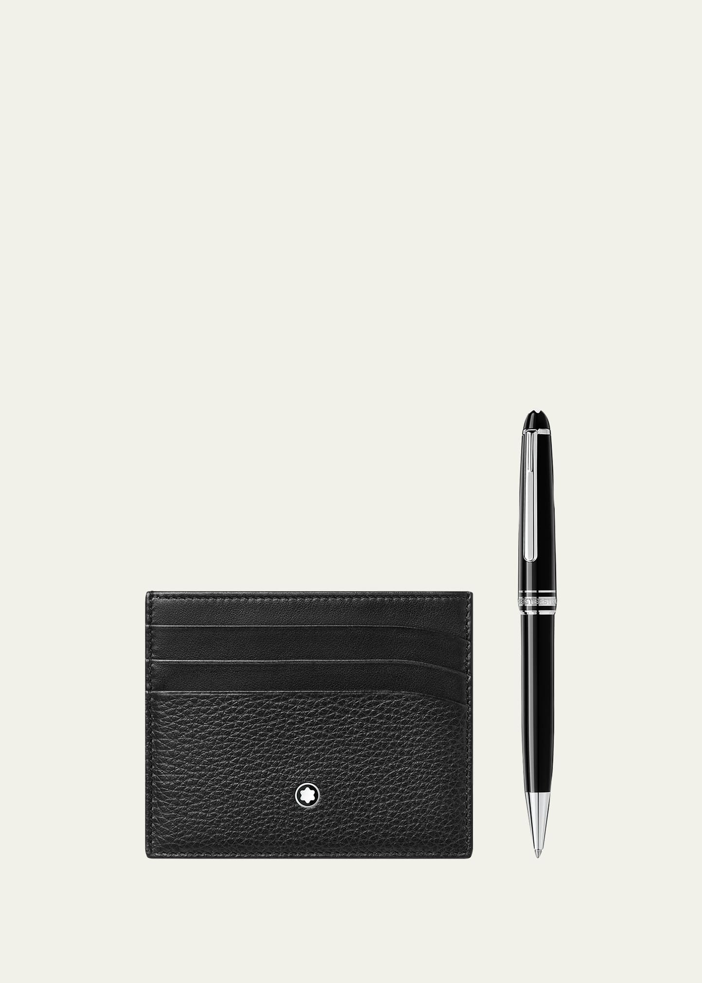 Montblanc Meisterstuck Platinum-coated Classique Ballpoint Pen And Soft Grain Leather Card Case Set In Black