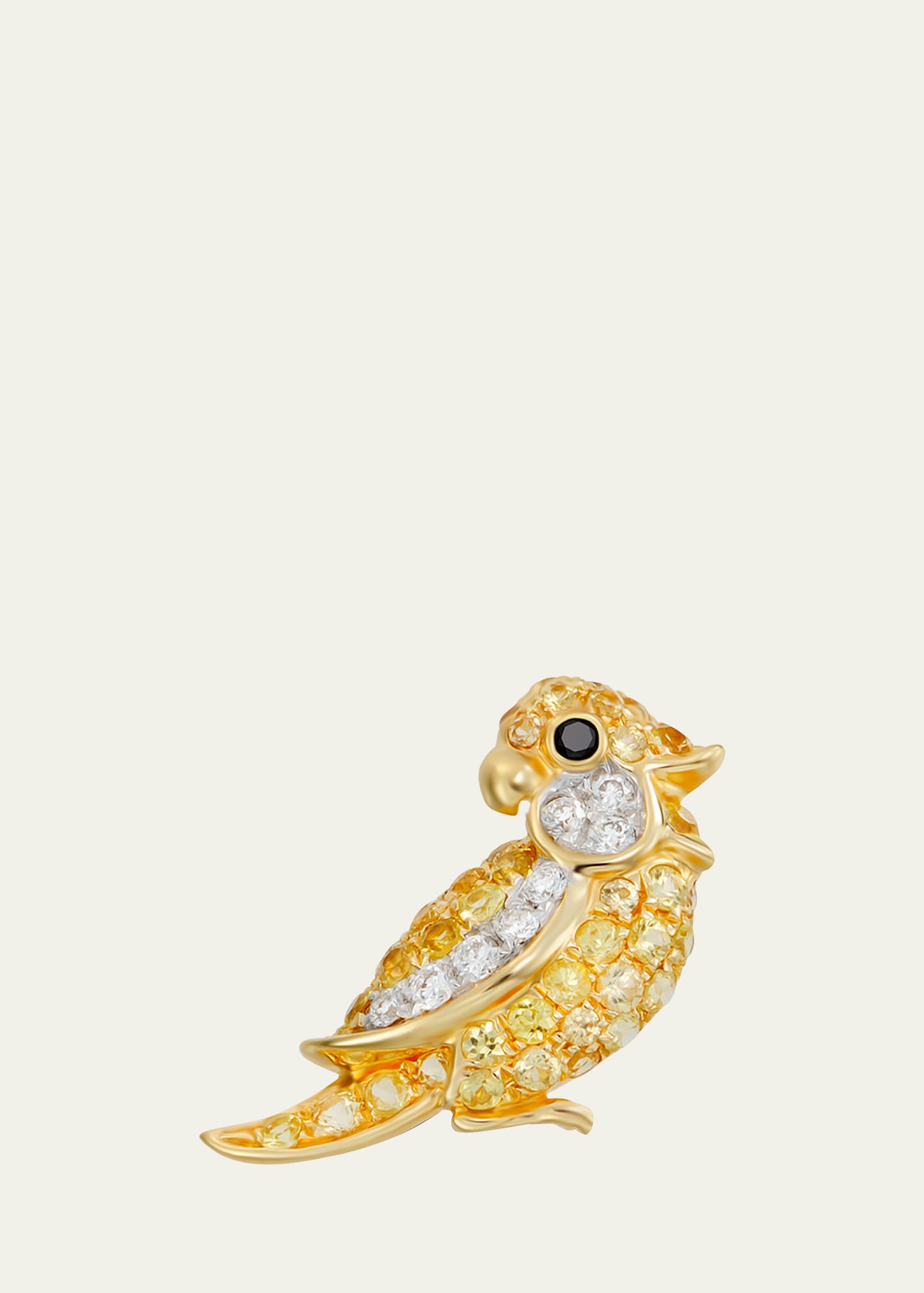 Mio Harutaka 18k Yellow Gold Little Bird Single Left Earring With Black And White Diamond And Yellow Sapphire