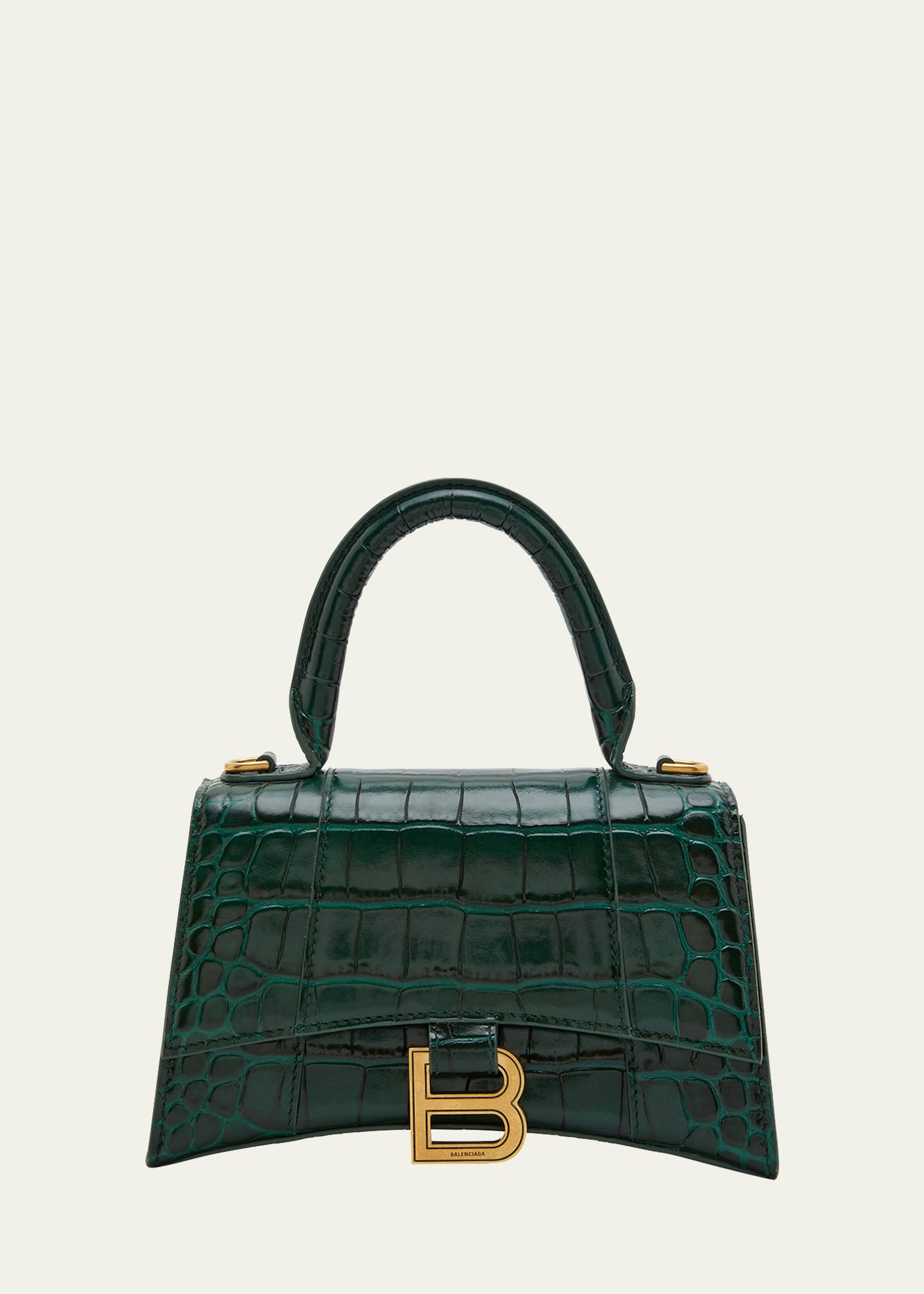 Balenciaga Borsetta Hourglass Xs Con Lavorazione Coccodrillo Da Donna In Verde In Forest Green