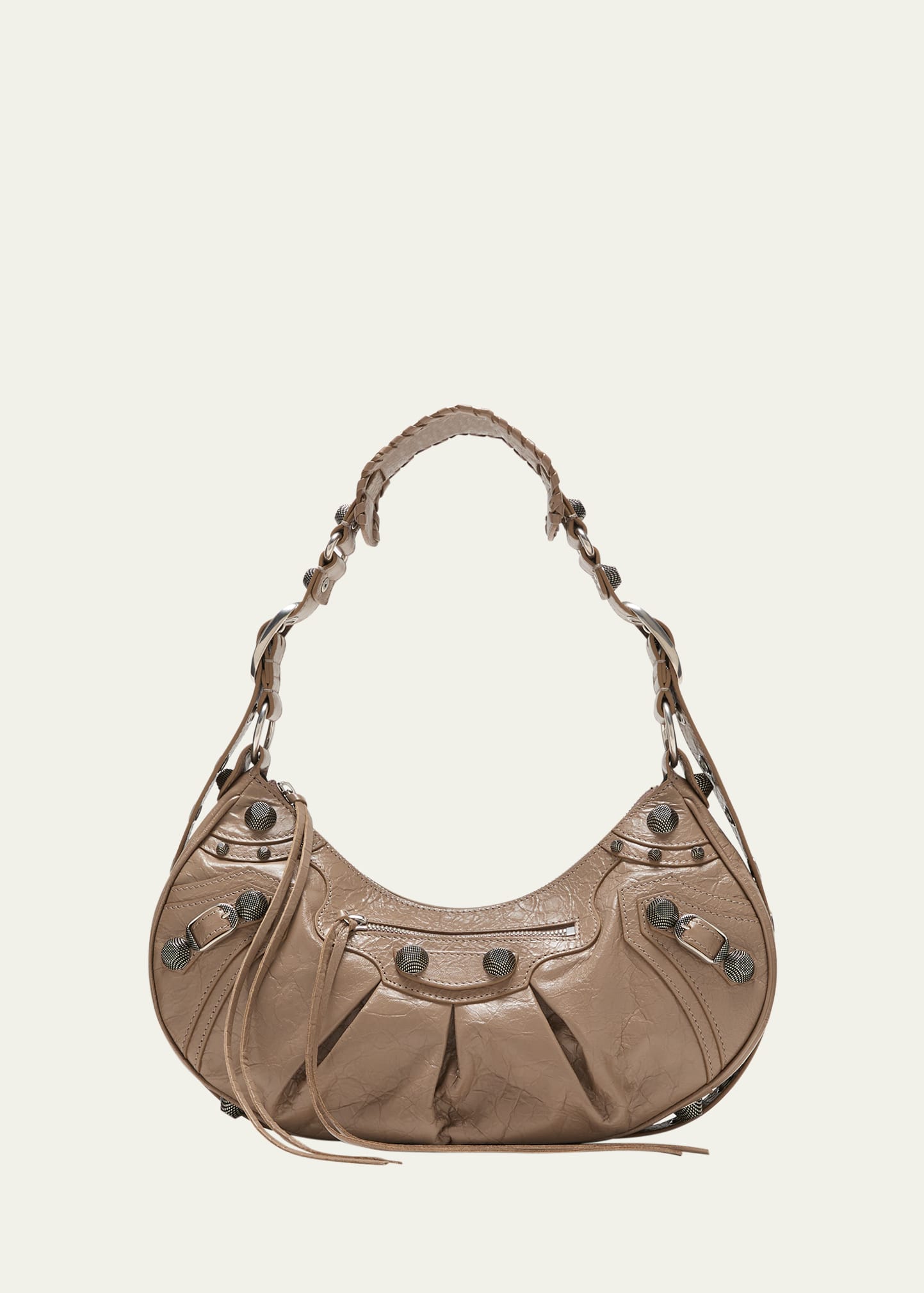 Balenciaga Cagole Studded Texture Leather Shoulder Bag