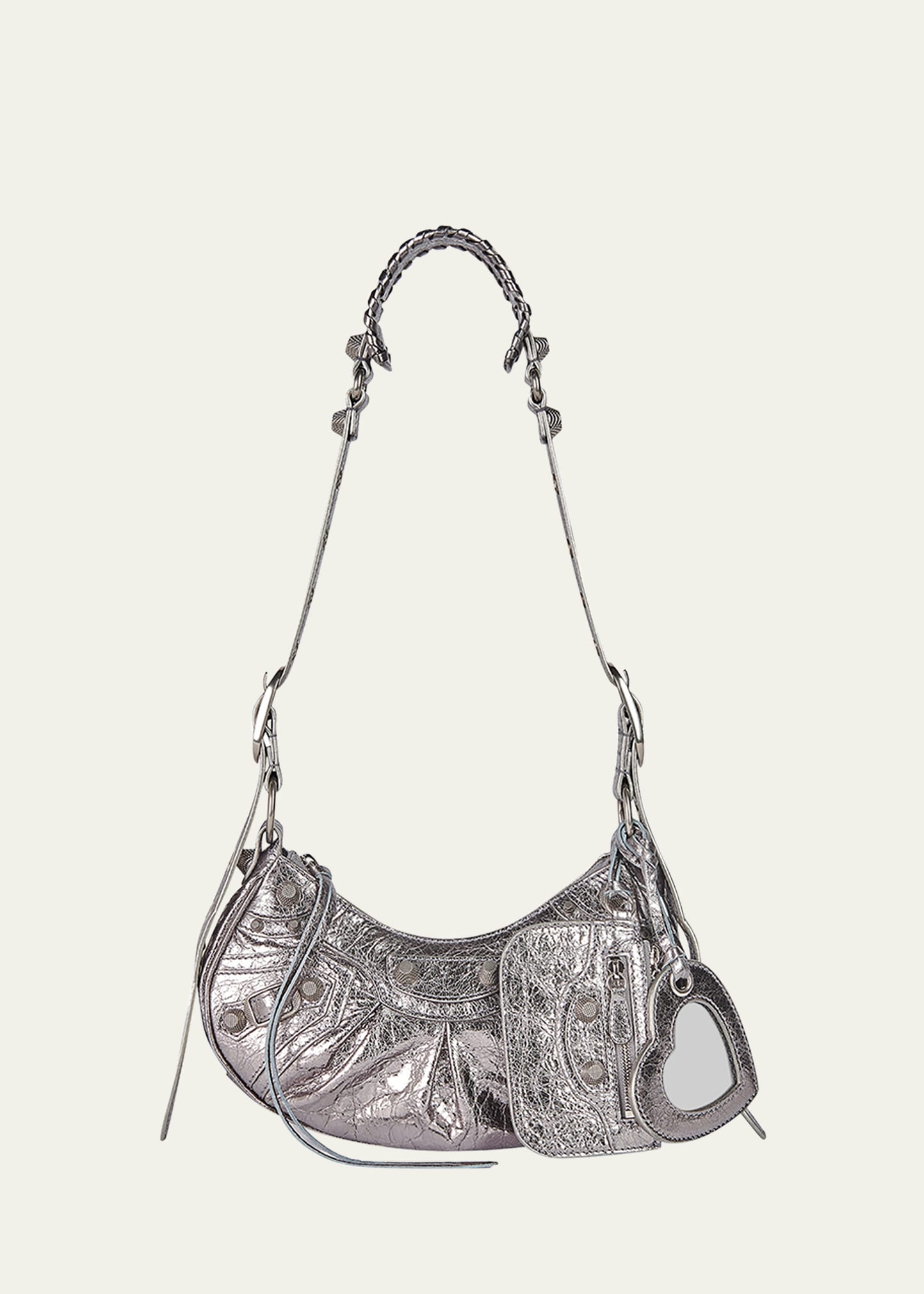 BALENCIAGA CAGOLE XS METALLIC STUD HOBO SHOULDER BAG