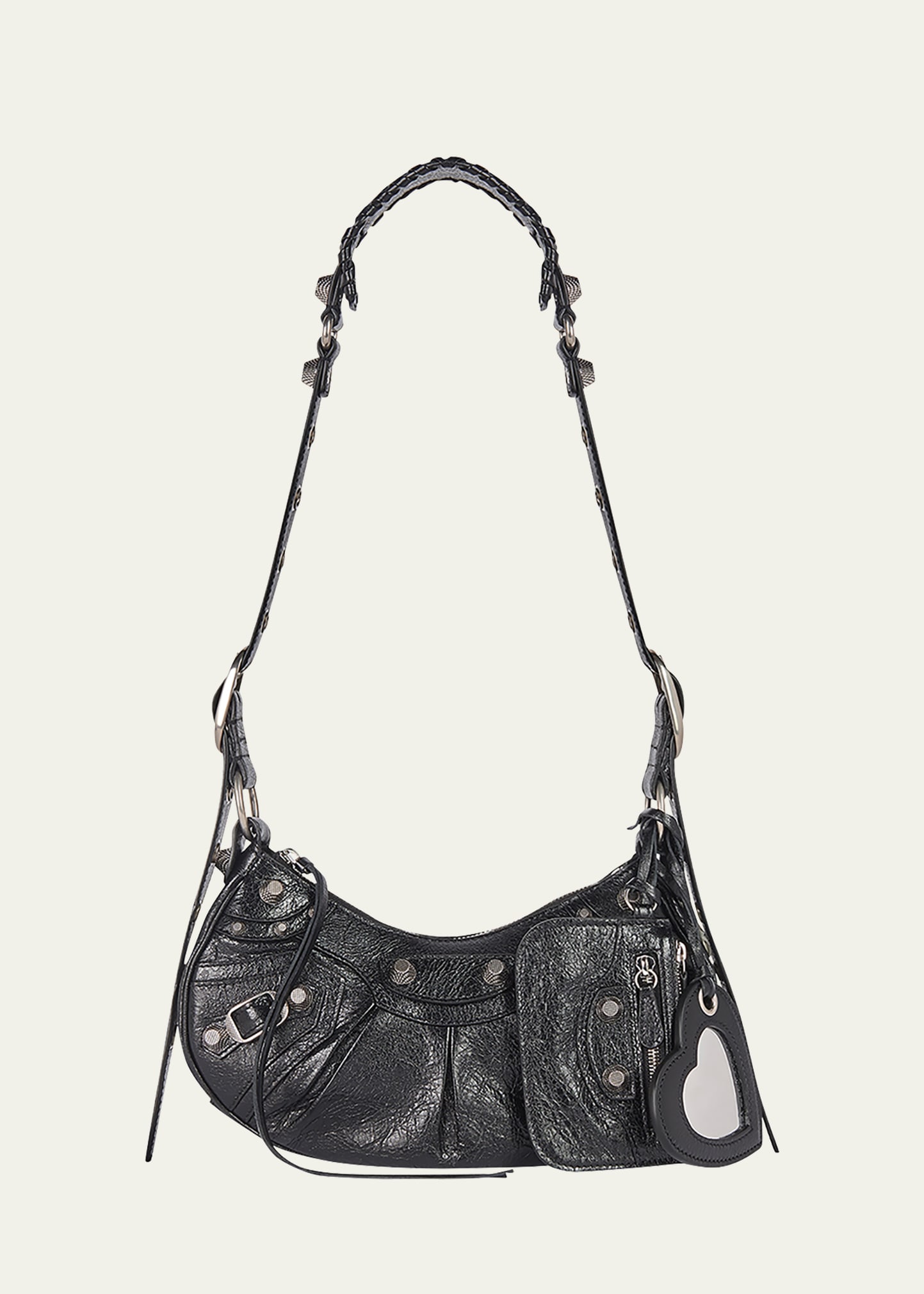 Balenciaga Green Leather Shoulder Handbag With Magnetic Closure And Metal Details In Black