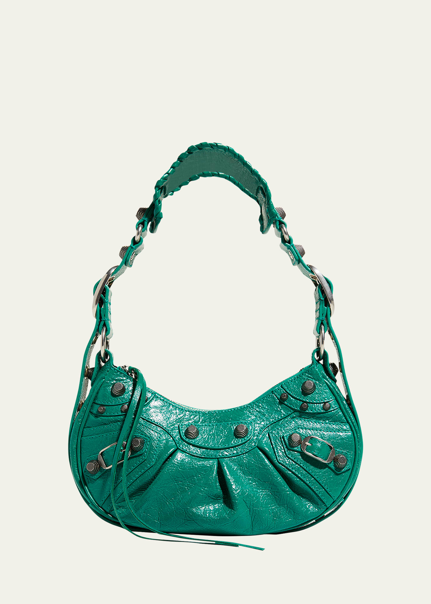 Balenciaga Cagole Xs Studded Leather Shoulder Bag In Jade