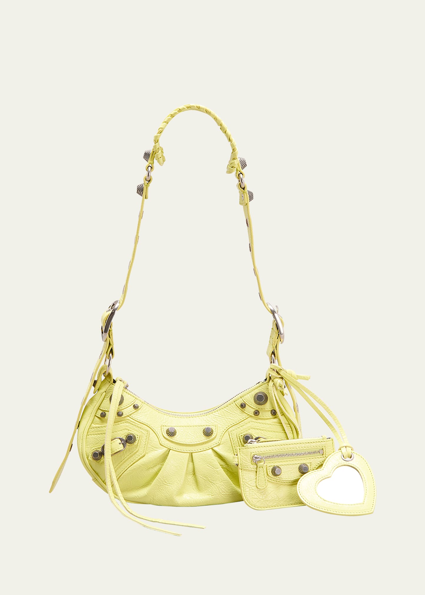 Balenciaga Cagole Xs Studded Leather Shoulder Bag In 7302 Lime