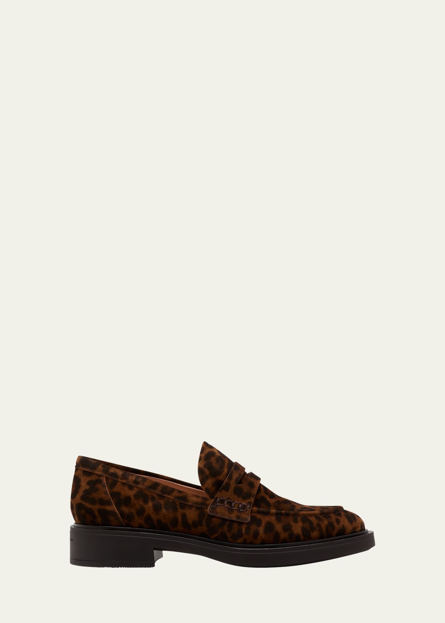 Gianvito Rossi Suede Flat Penny Loafers In Leopard