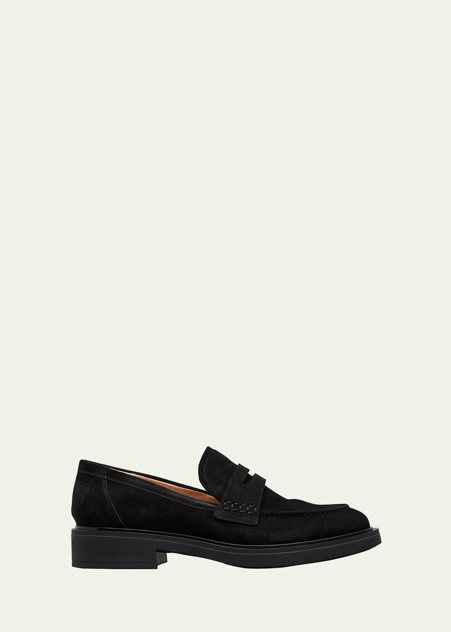 Gianvito Rossi Suede Flat Penny Loafers In Black