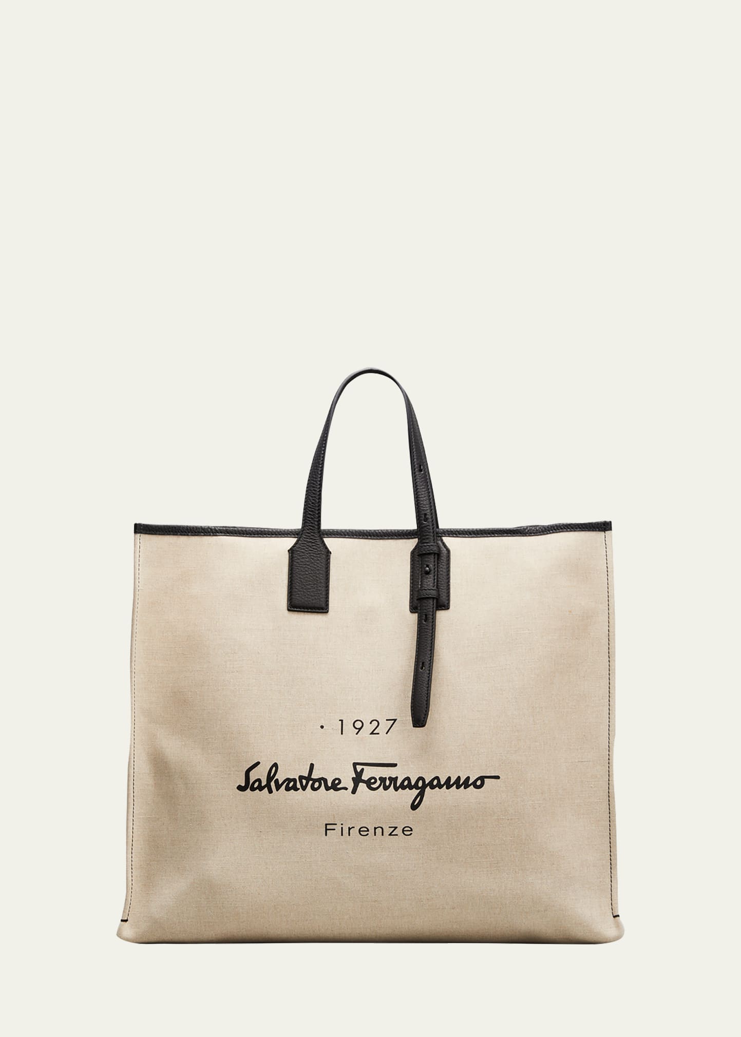 Salvatore Ferragamo Men's 1927 Logo Canvas Tote Bag In Naturale ModeSens