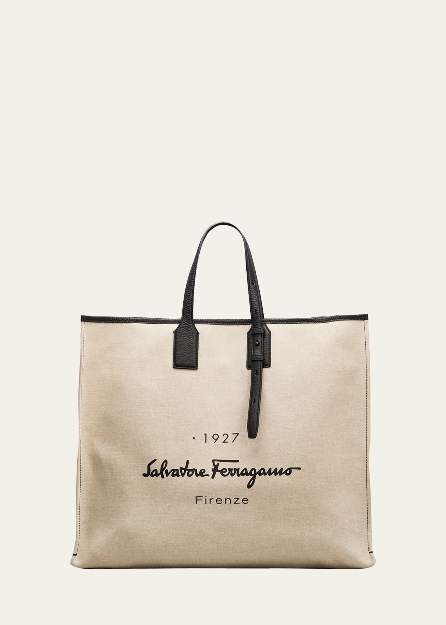 Salvatore Ferragamo Men's 1927 Logo Canvas Tote Bag In Naturale | ModeSens