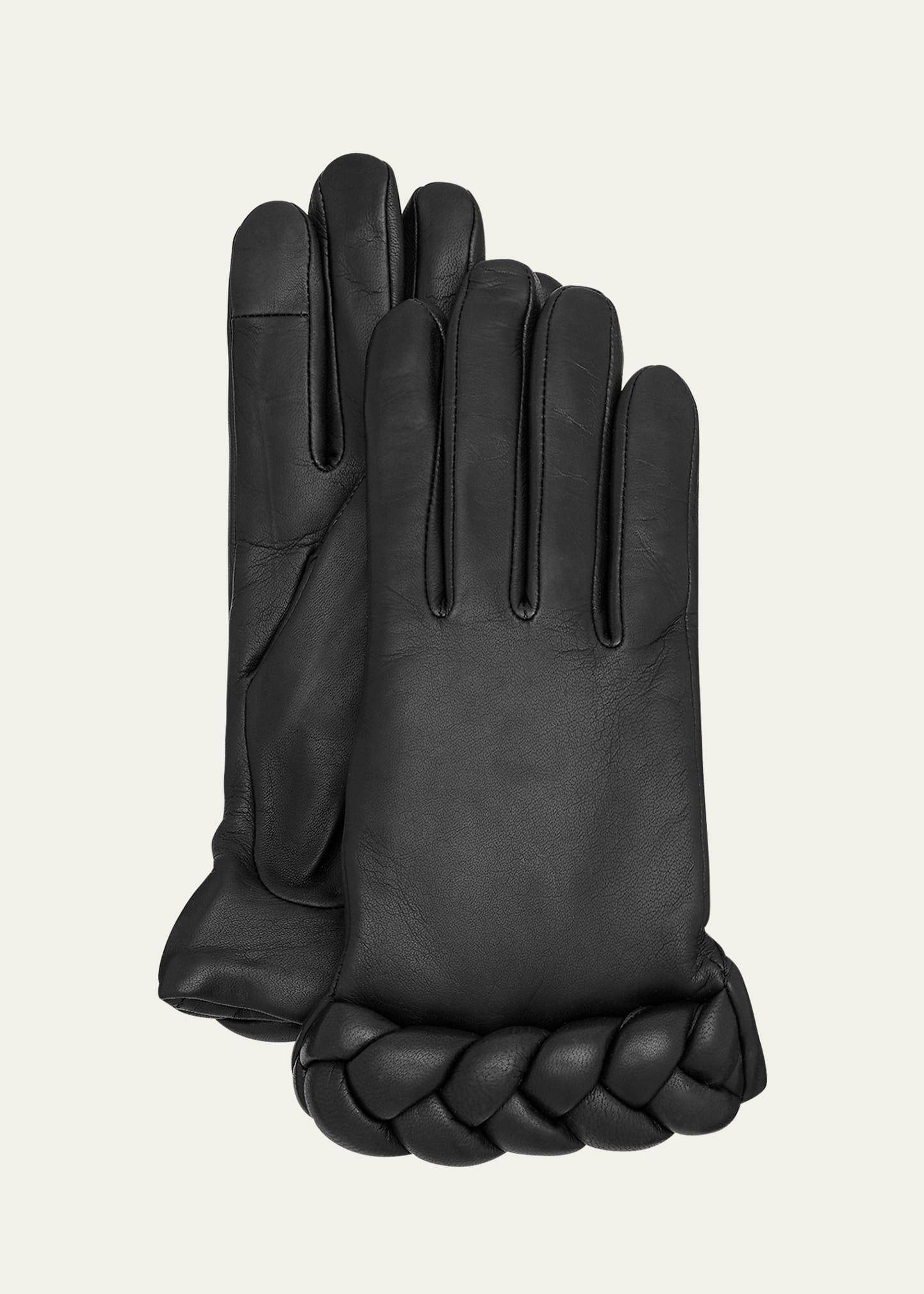 Agnelle Edith Braided Leather Gloves In Black