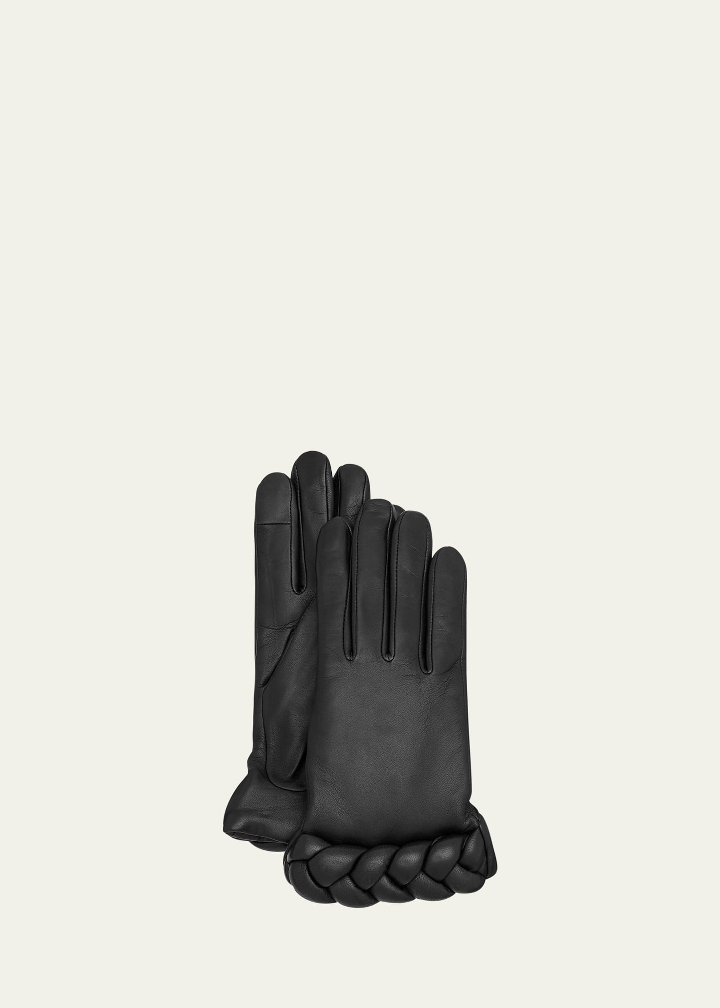 Agnelle Edith Braided Leather Gloves In Black
