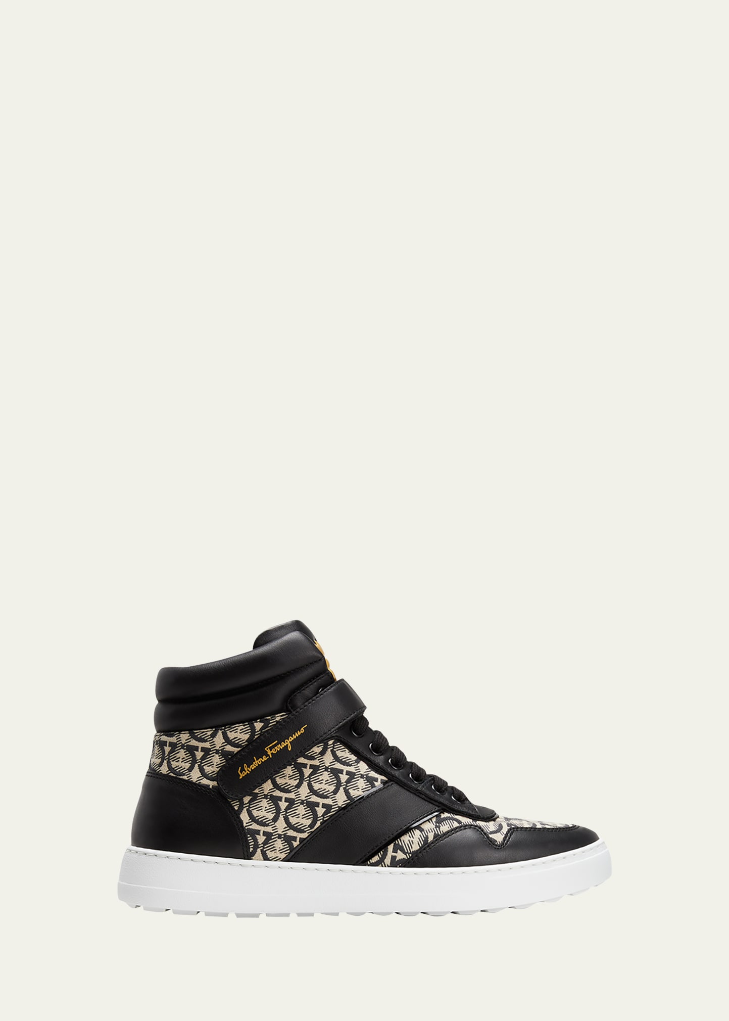 Salvatore Ferragamo Men's Noe Gancini Canvas & Leather High-Top Sneakers
