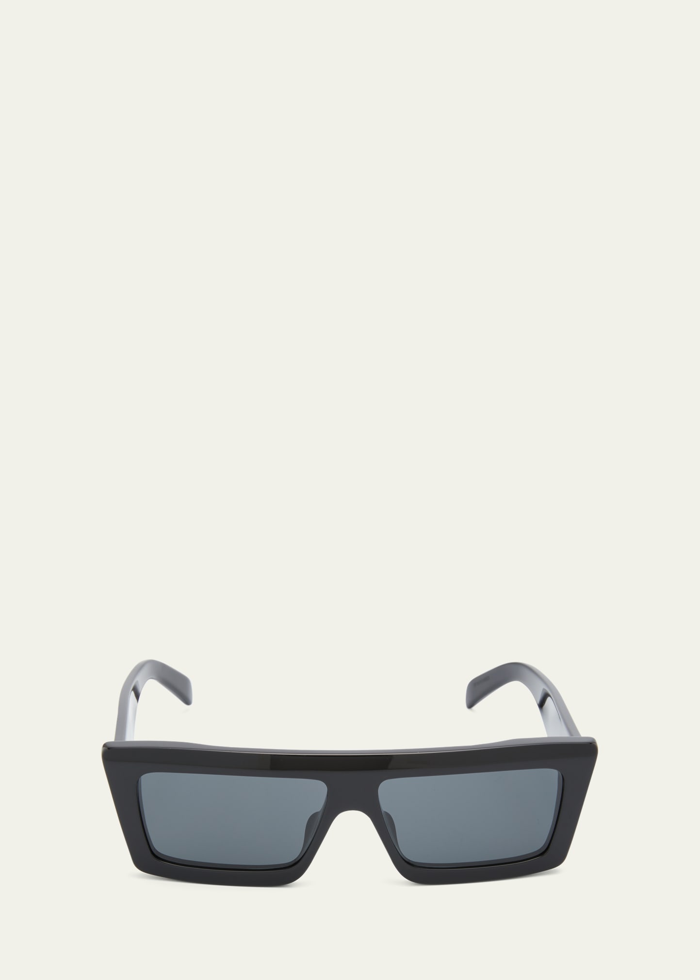 Celine Men's Flat-top Rectangle Sunglasses In Shiny Black Smoke