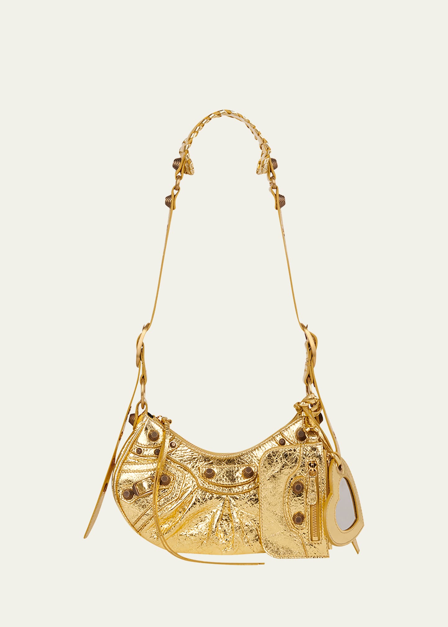 Balenciaga Cagole Xs Studded Metallic Shoulder Bag In Gold